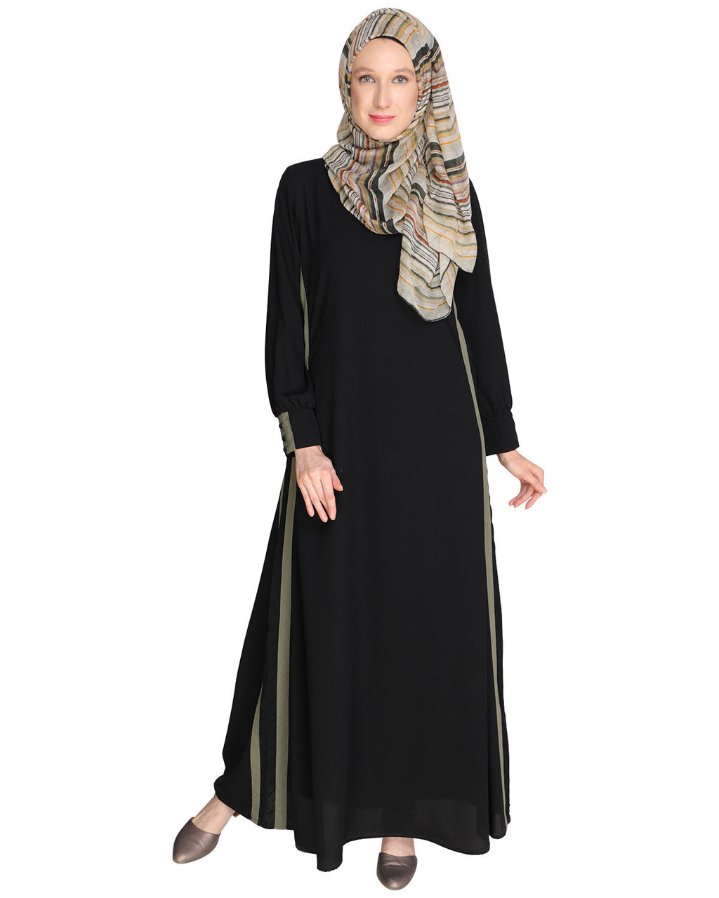 Black Side Detailed Abaya Black