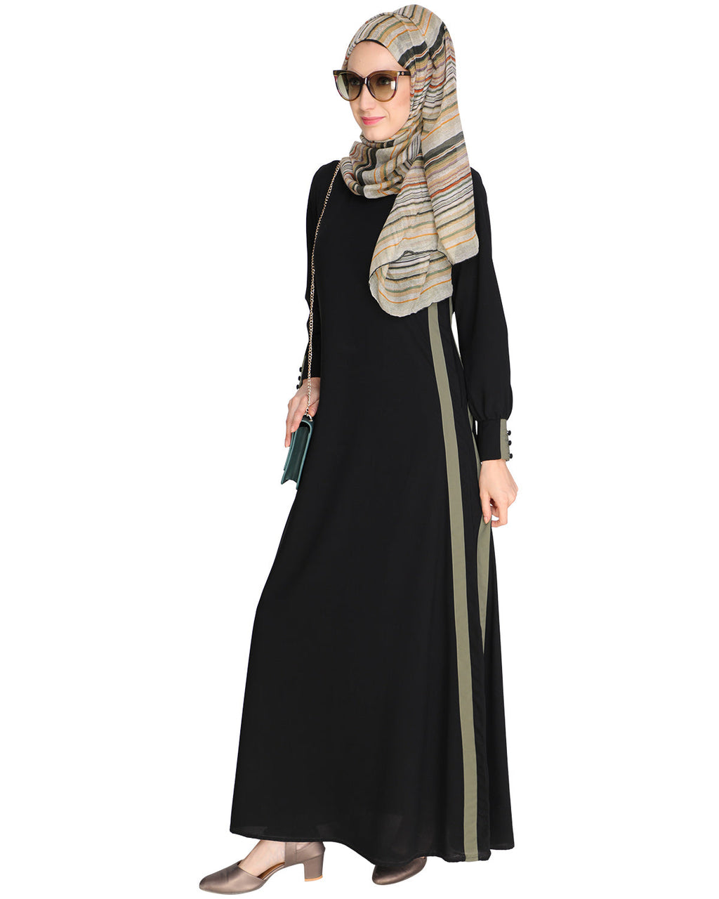Black Side Detailed Abaya Black