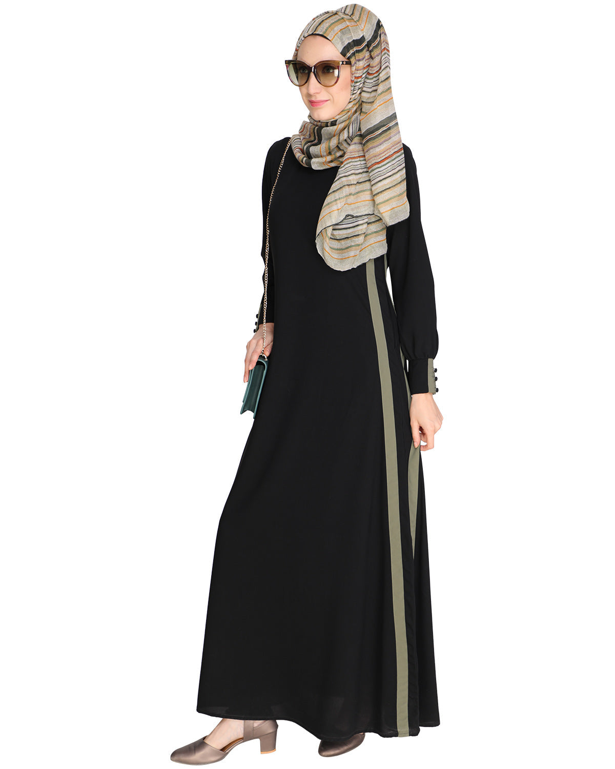Black Side Detailed Abaya Black