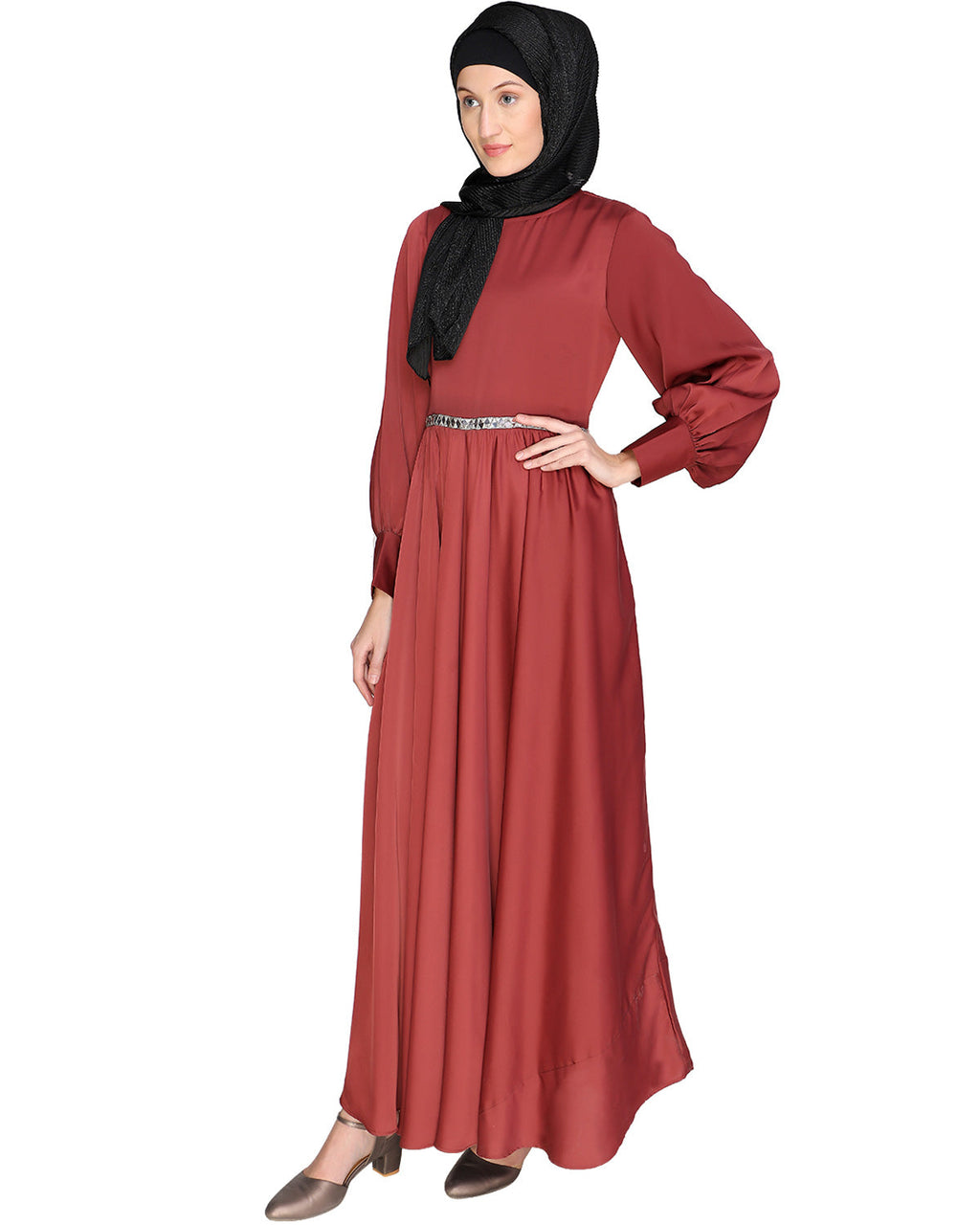 Flared Maxi Dress Brick Red