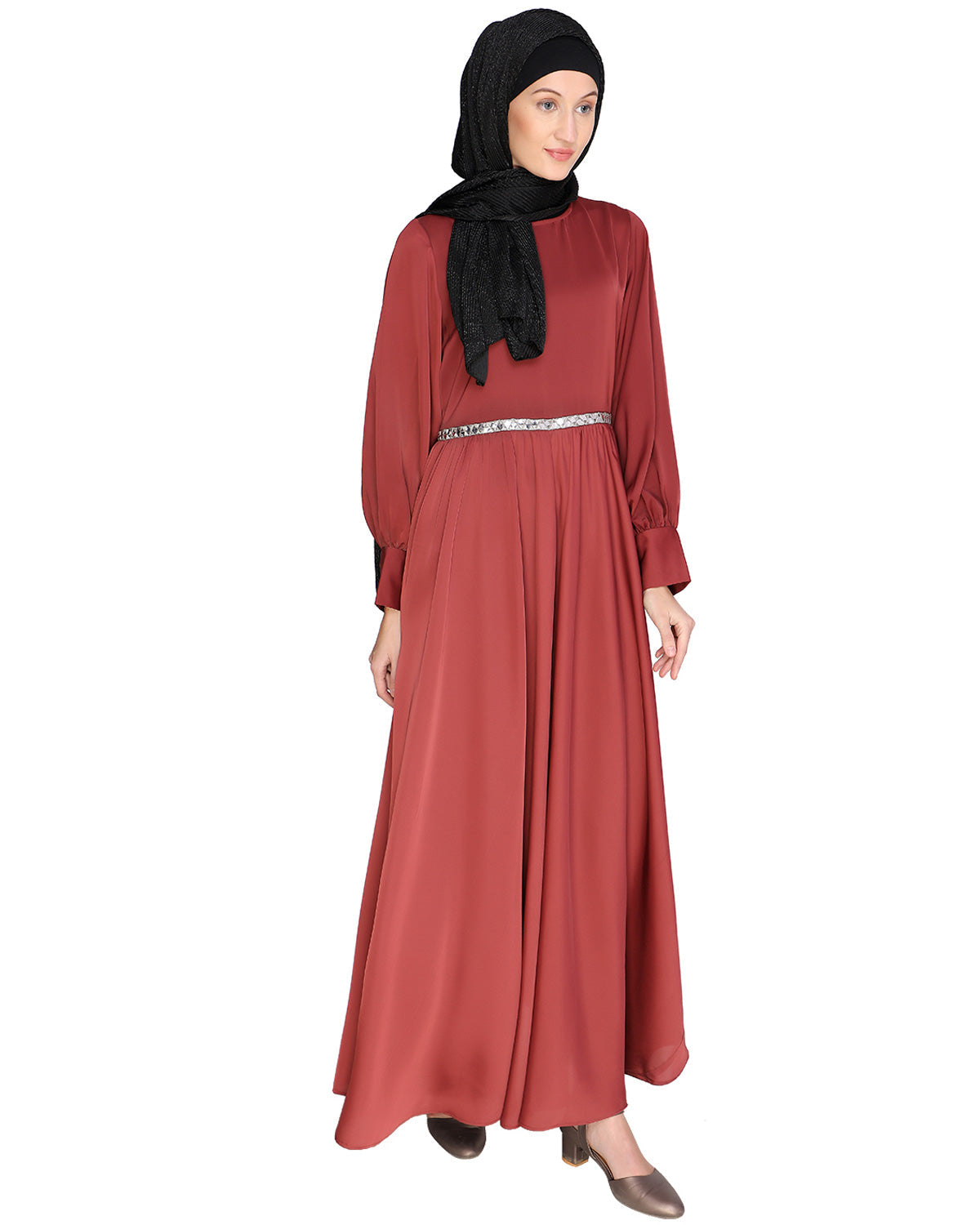 Flared Maxi Dress Brick Red