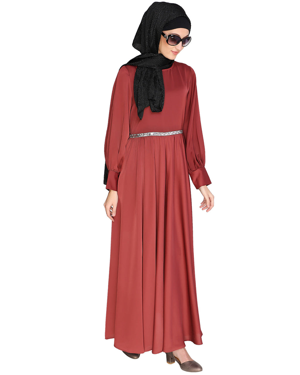 Flared Maxi Dress Brick Red