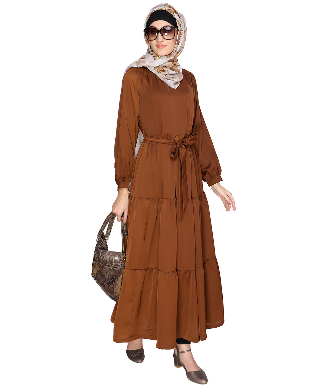 Caramel Brown Tiered Maxi Dress Brown