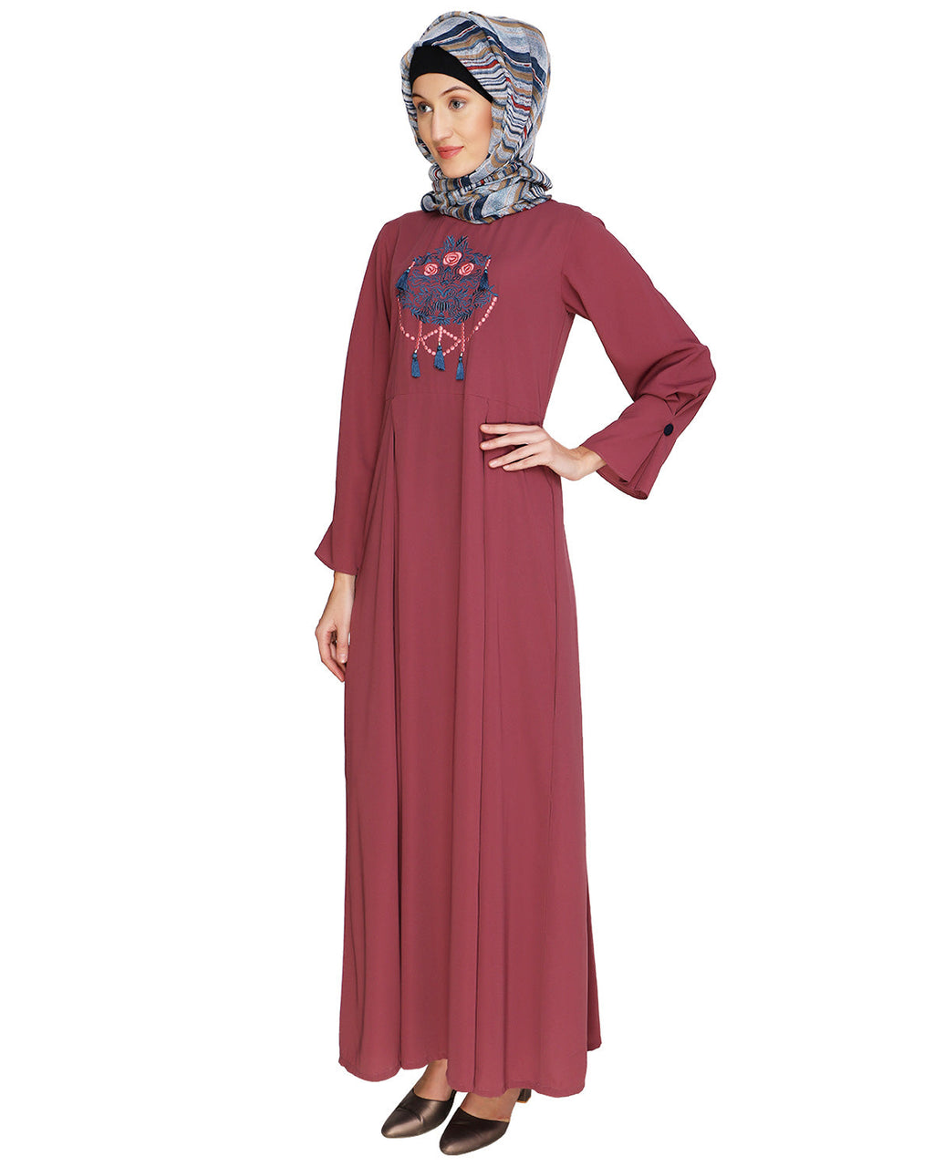 Tassels Detail Abaya Onion Pink S