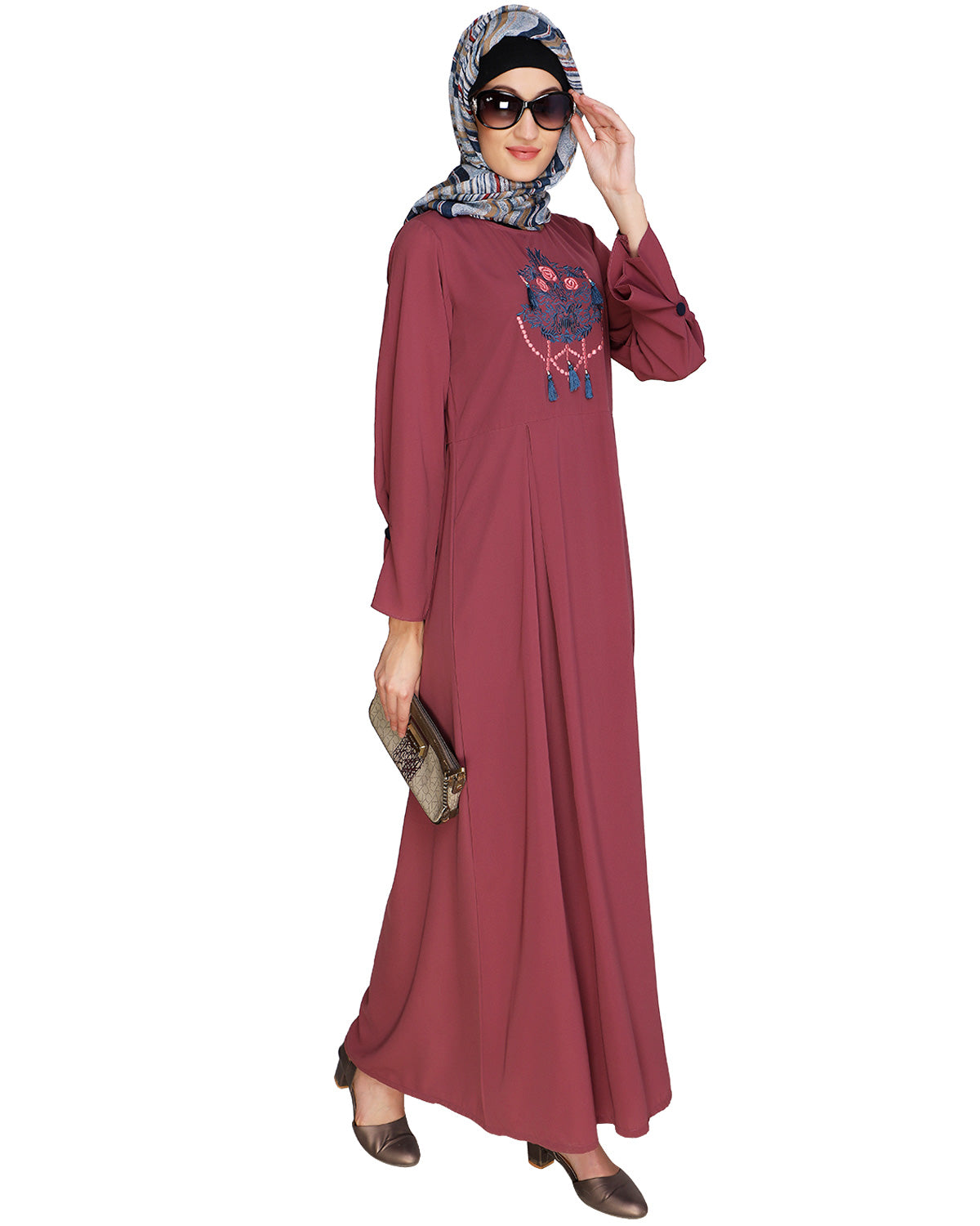 Tassels Detail Abaya Onion Pink S