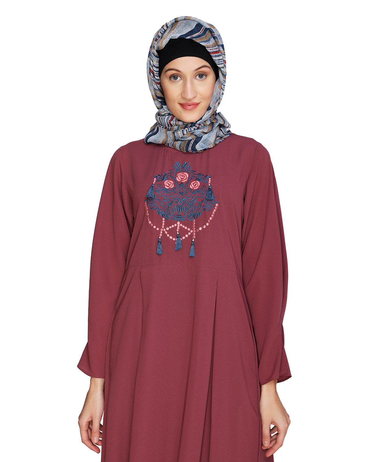 Tassels Detail Abaya Onion Pink S