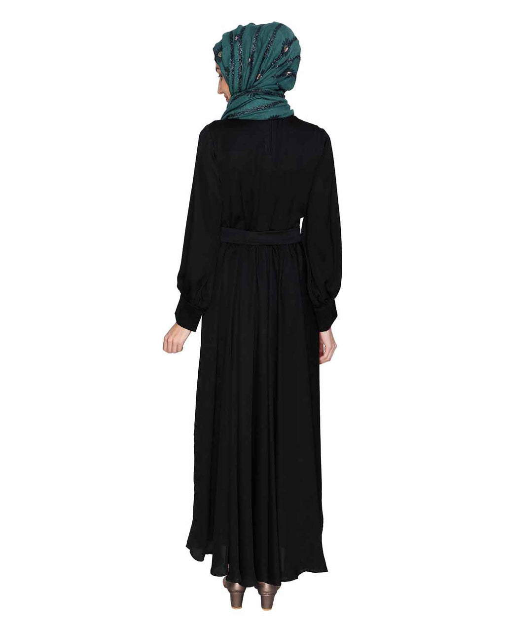 Flared Printed Maxi Dress Black
