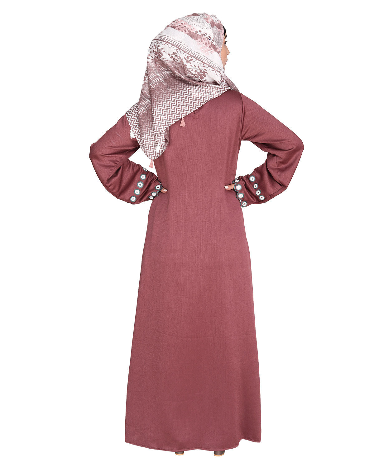 Jacket Style Abaya with Exquisite Mirror Work Light Purple