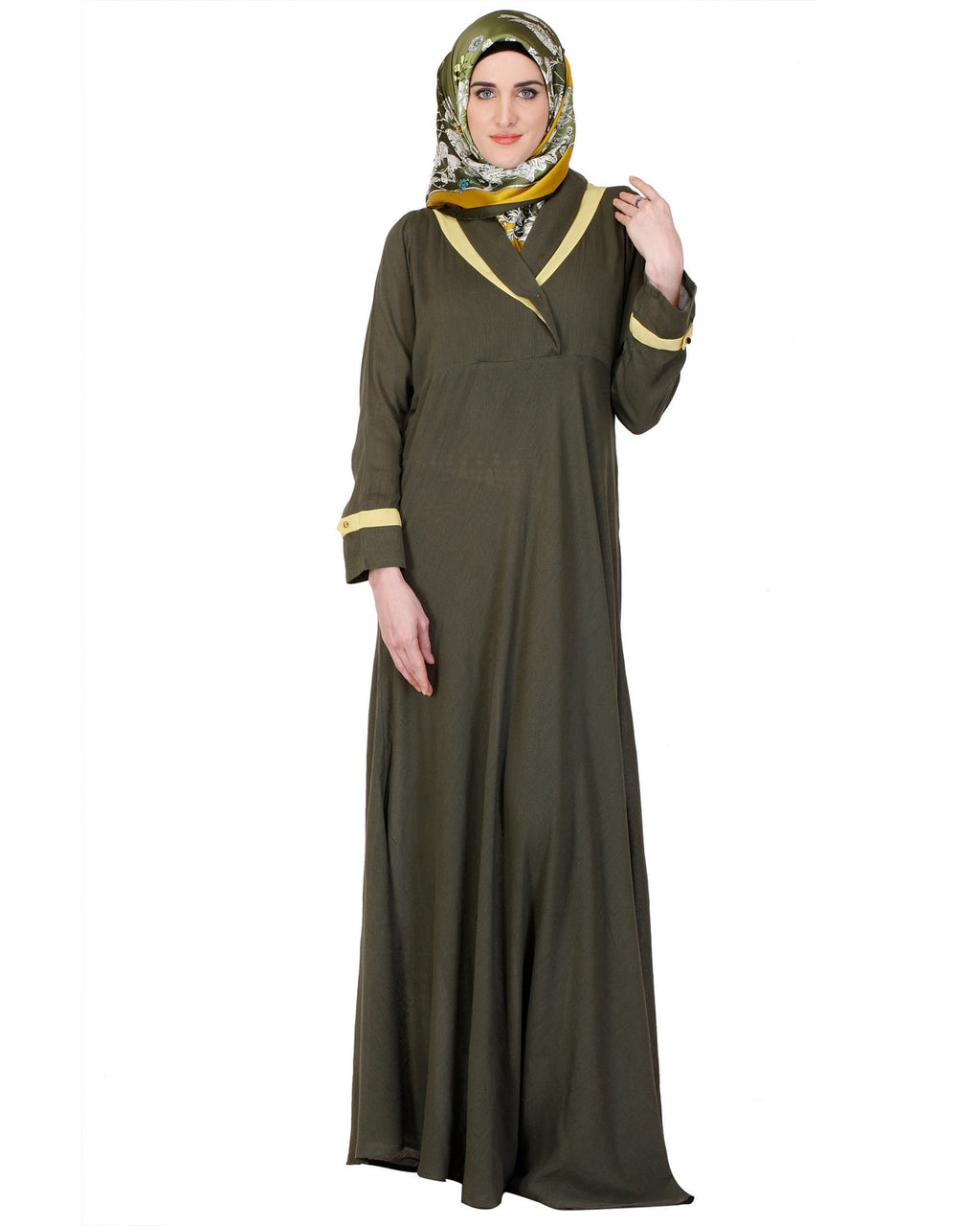 Crossover Yoke Flared Abaya Green
