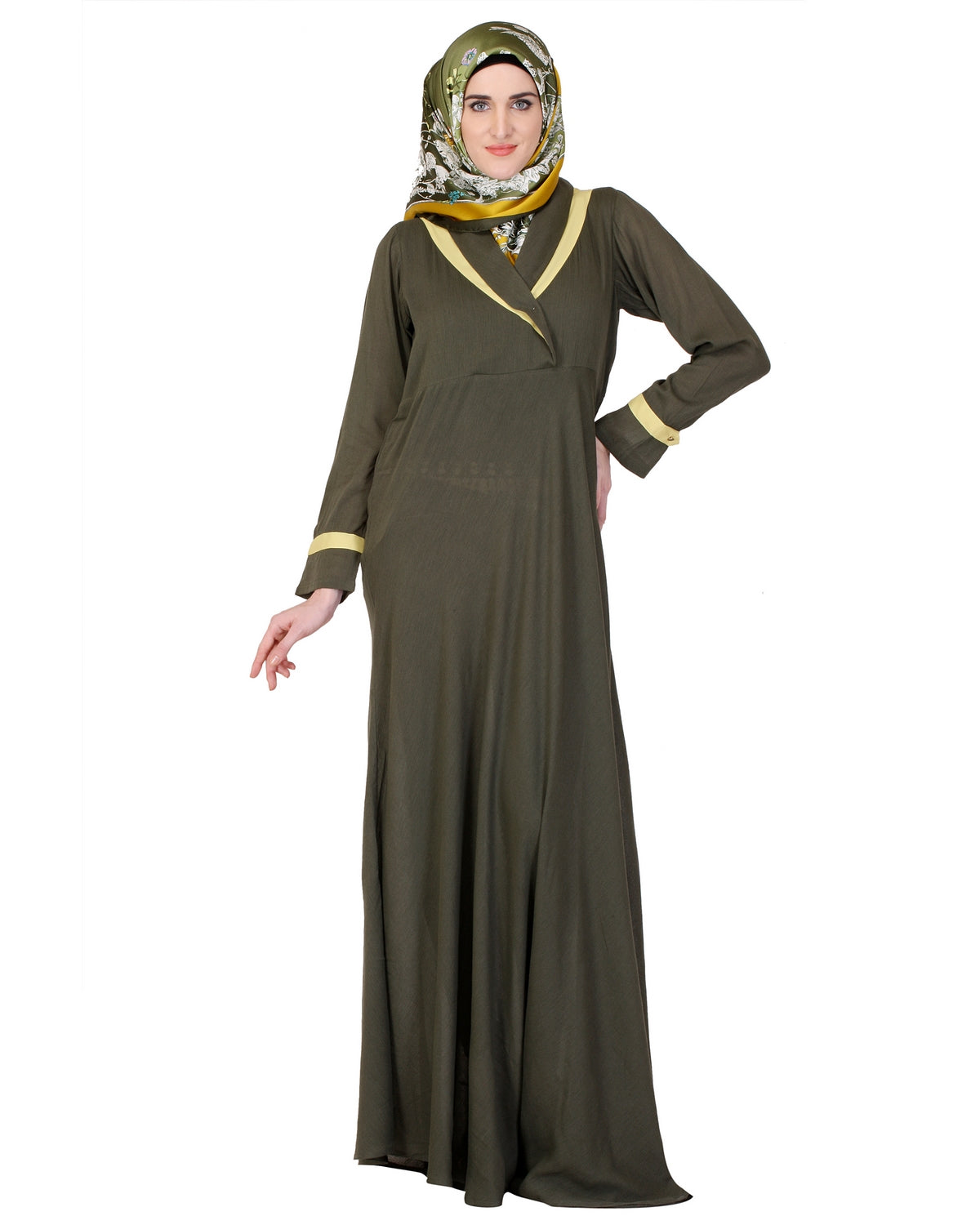 Crossover Yoke Flared Abaya Green