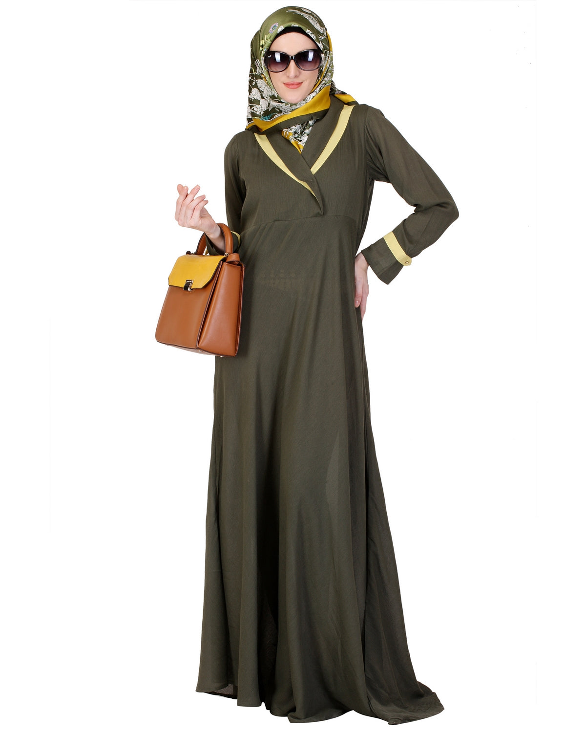 Crossover Yoke Flared Abaya Green