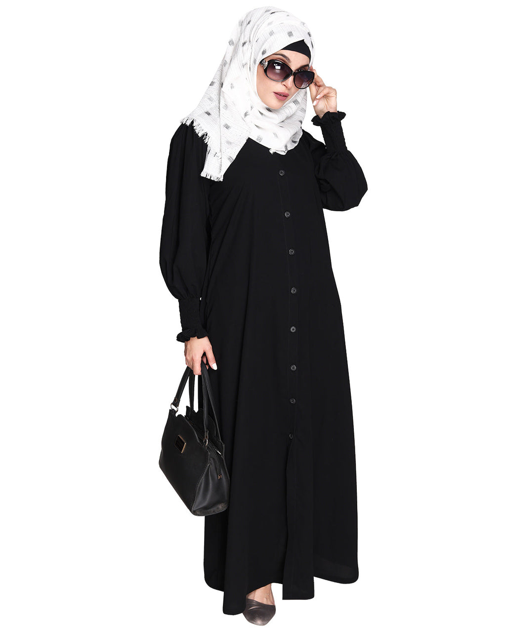Voguish Front Open Abaya Black