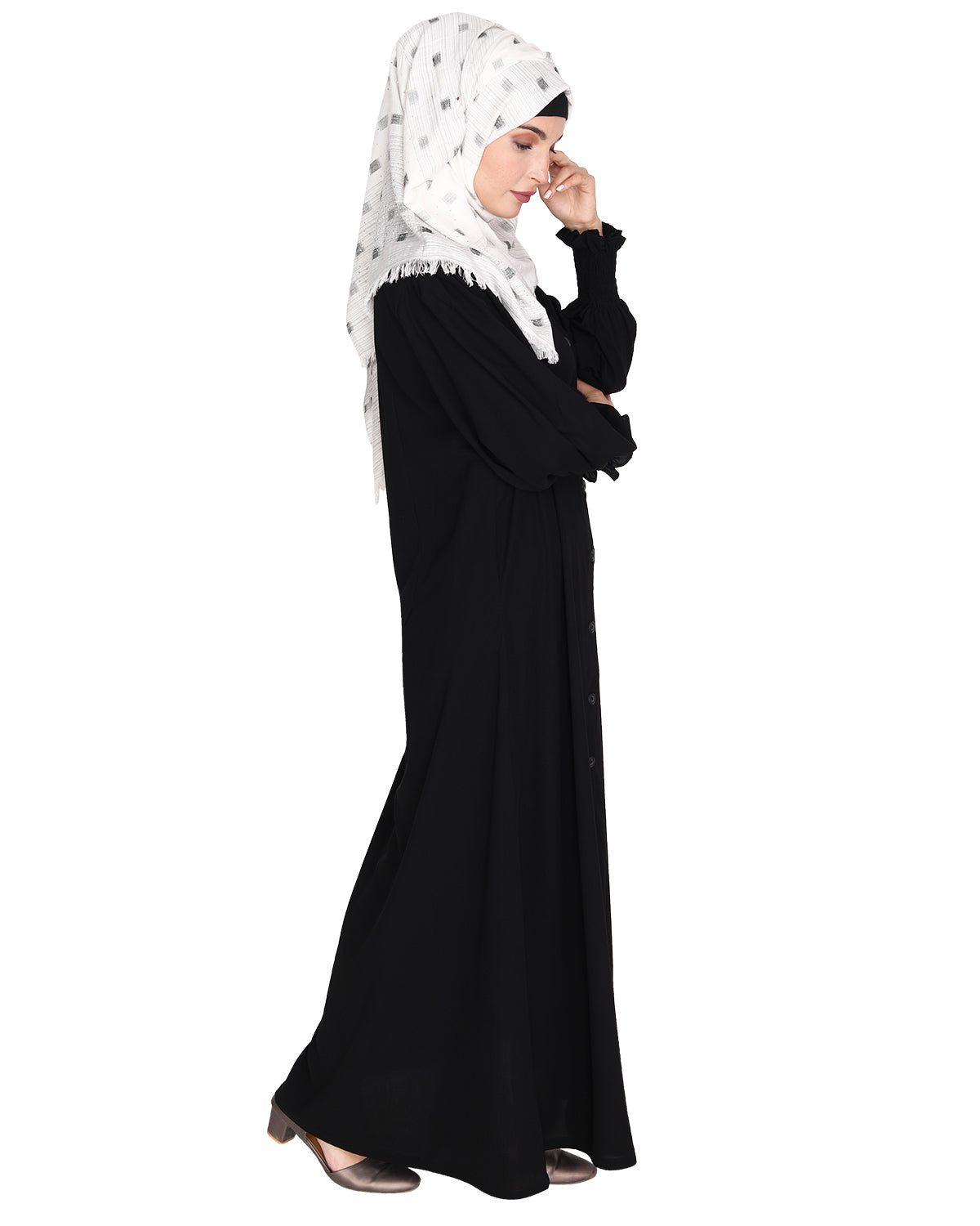 Voguish Front Open Abaya Black
