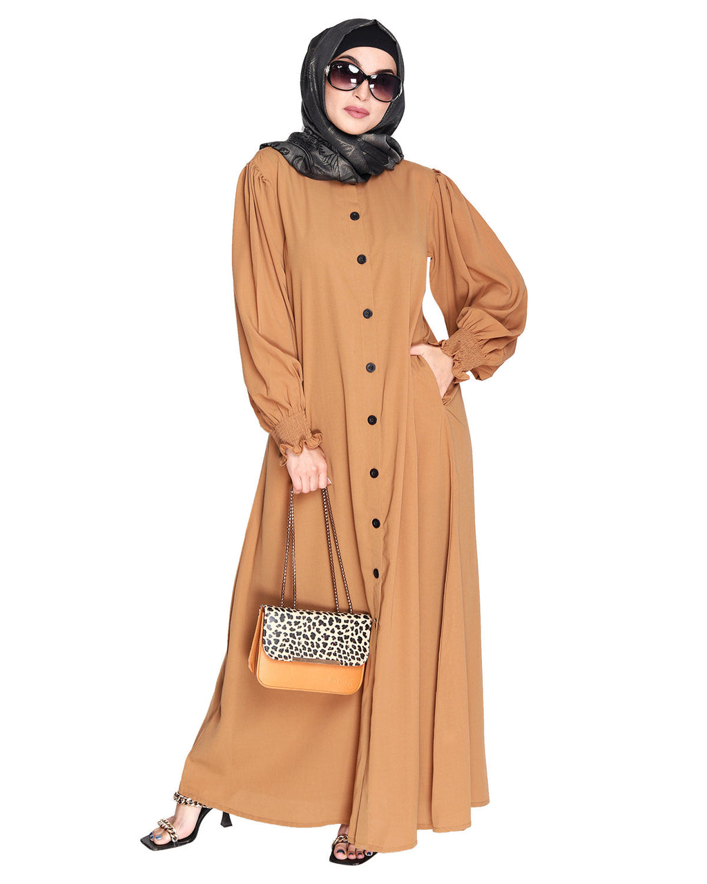 Voguish Front Open Abaya Dark Beige