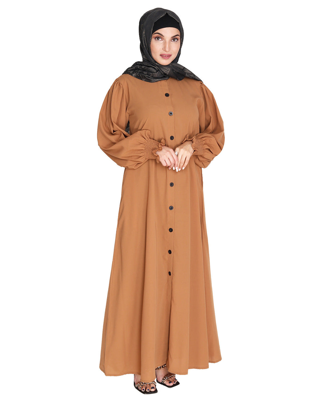Voguish Front Open Abaya Dark Beige