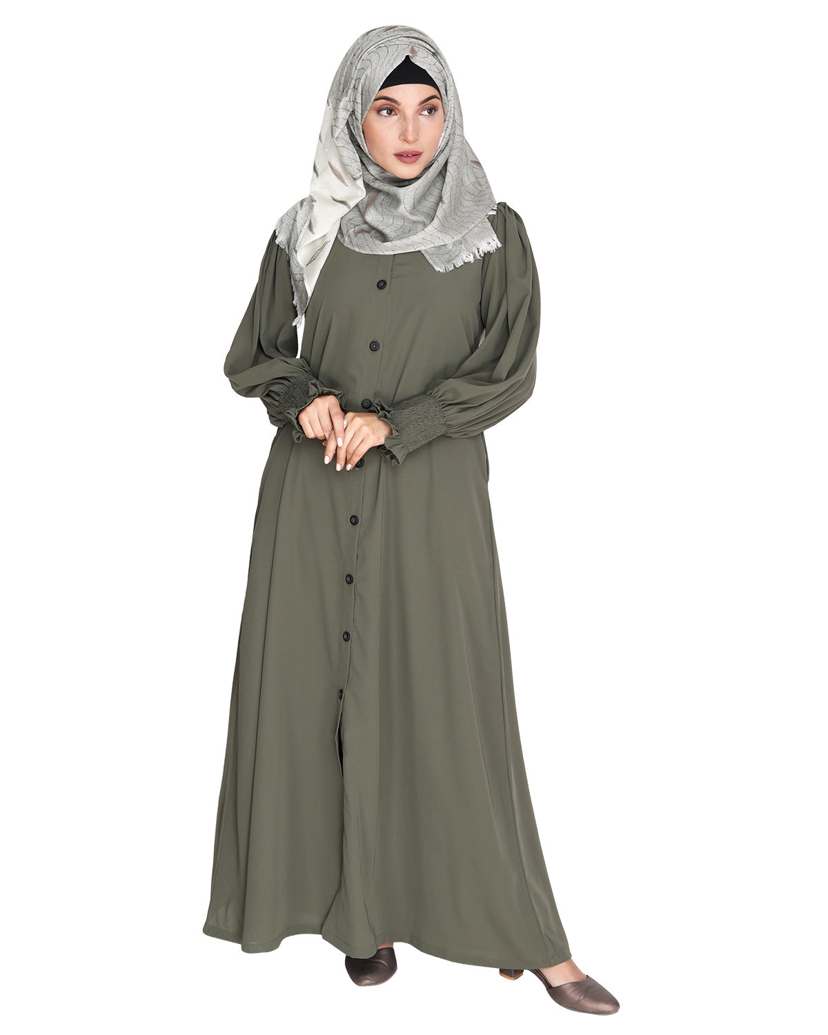 Voguish Front Open Abaya Dead Mint