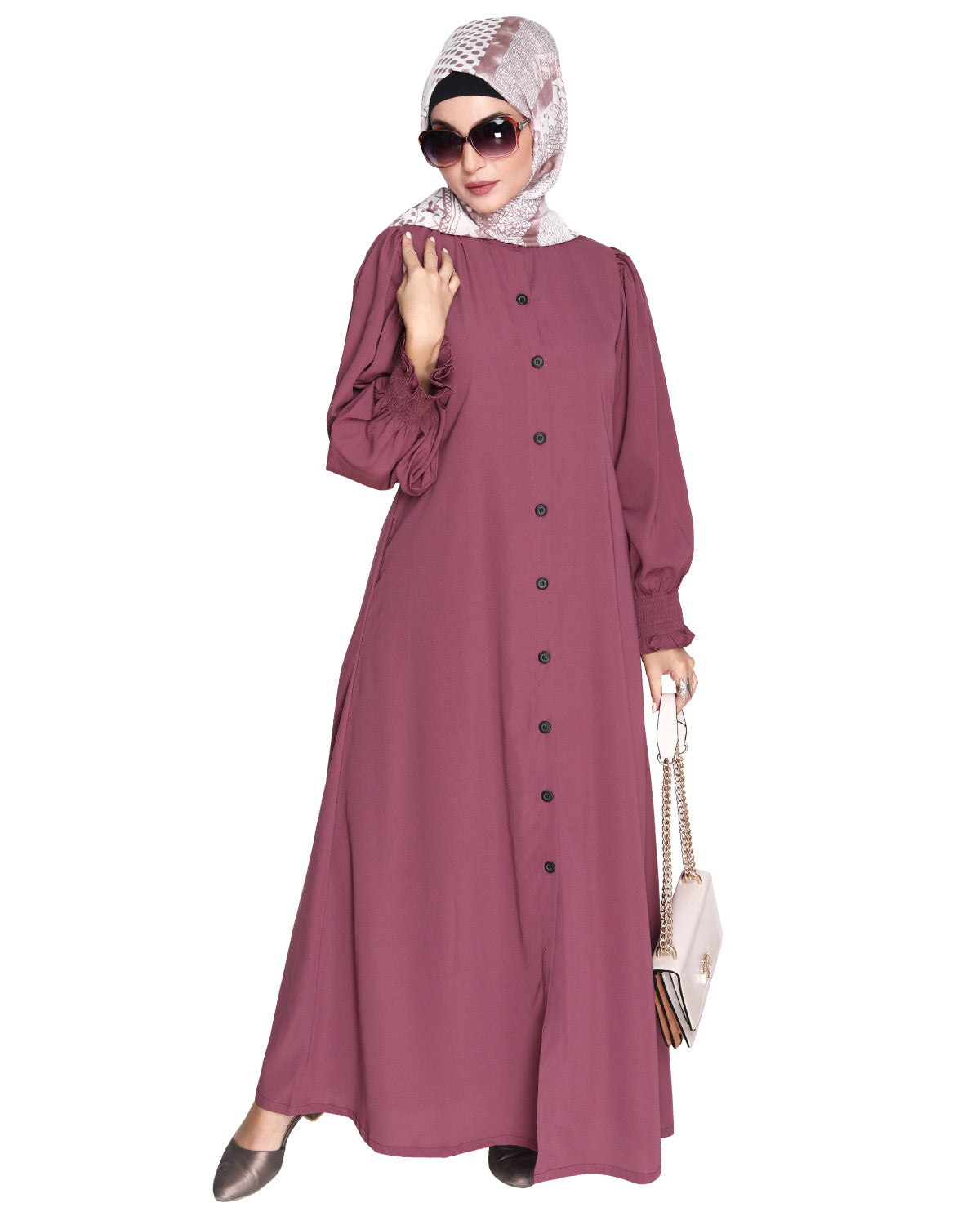 Voguish Front Open Abaya Onion Pink