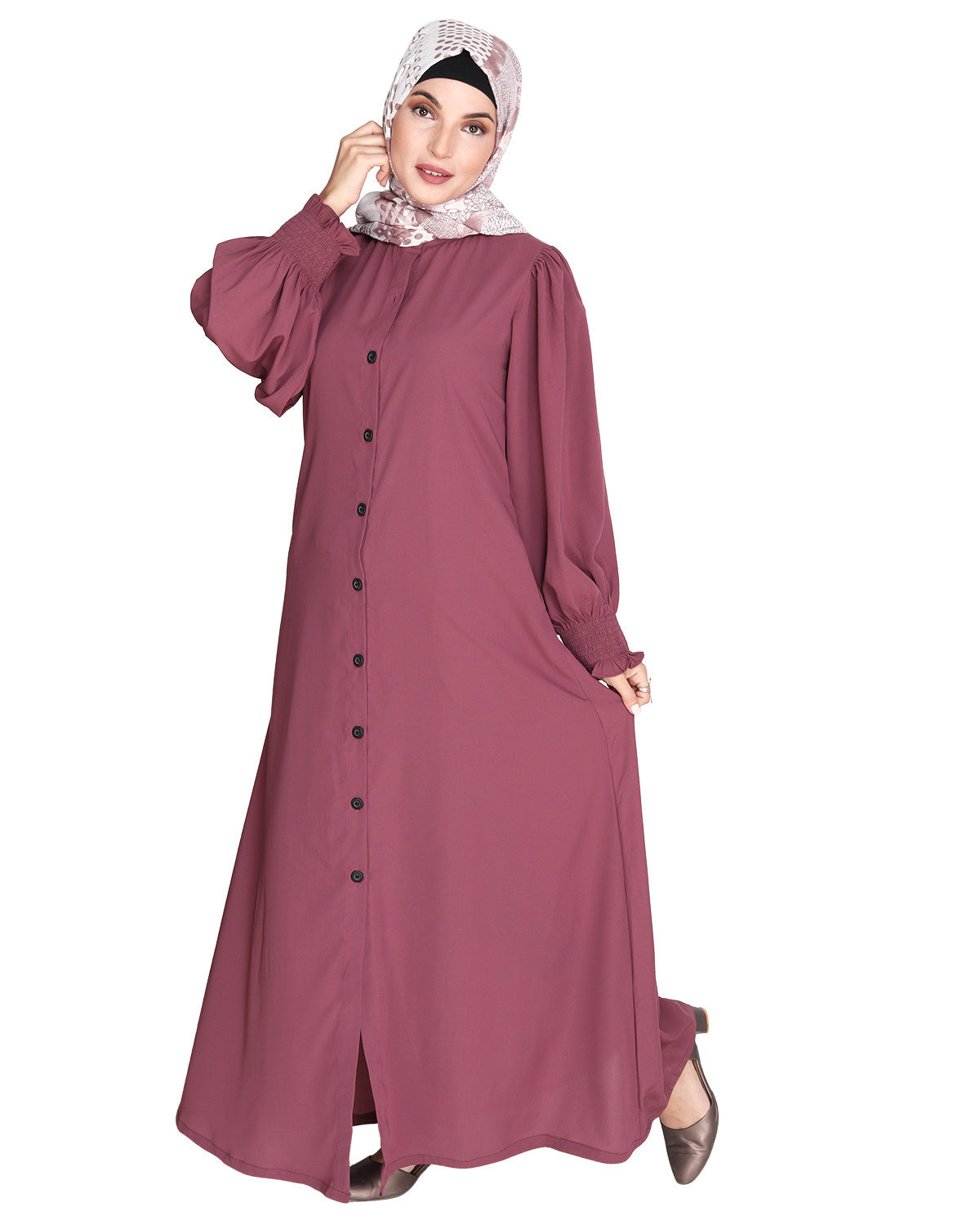 Voguish Front Open Abaya Onion Pink
