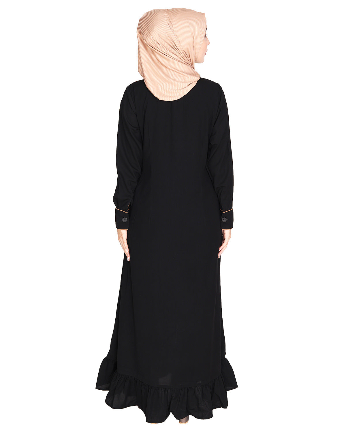 Two Panel Abaya with Beige Piping Design