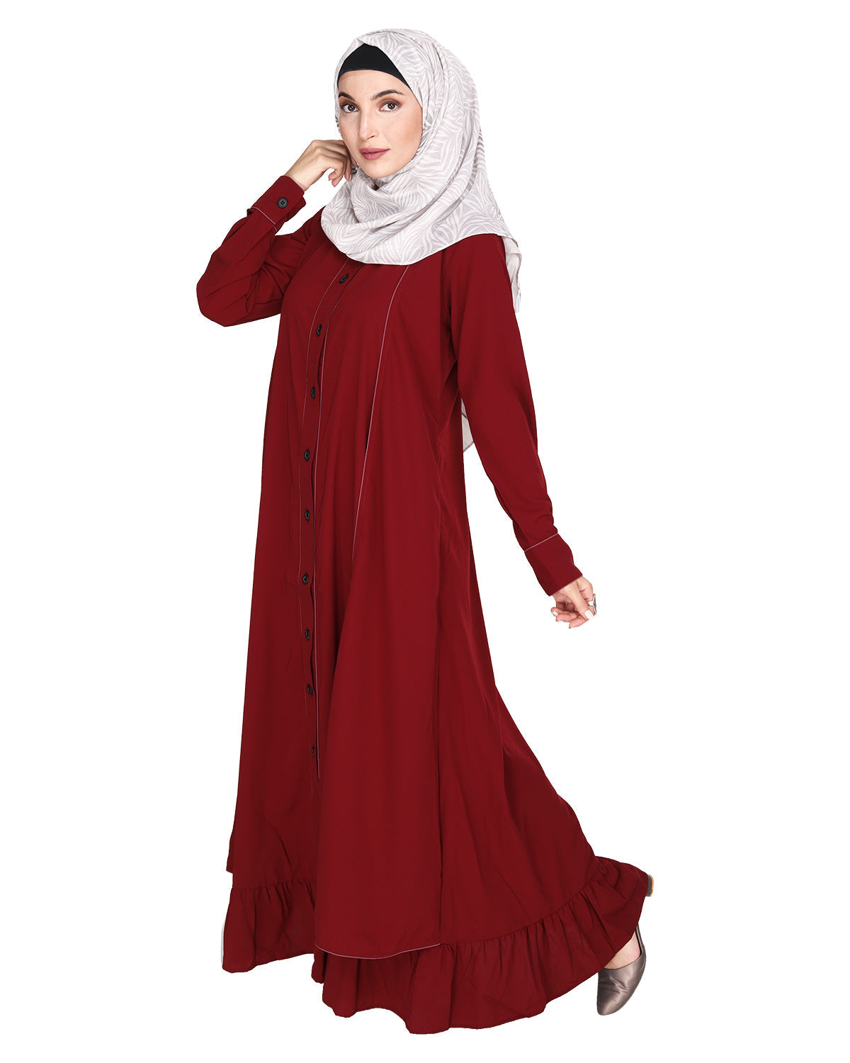 Two Panel Abaya with Beige Piping Design Black