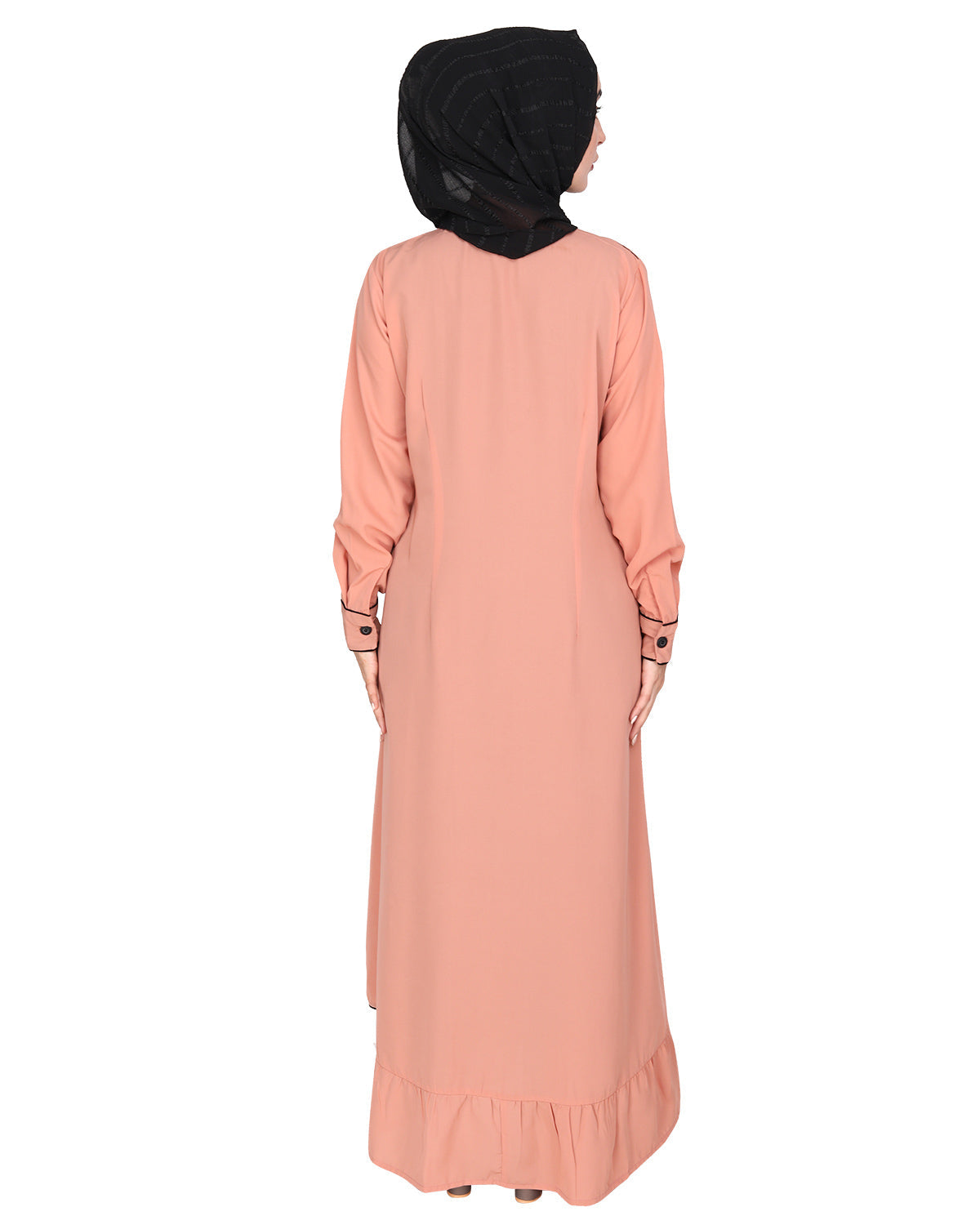 Two Panel Abaya with Beige Piping Design Orange