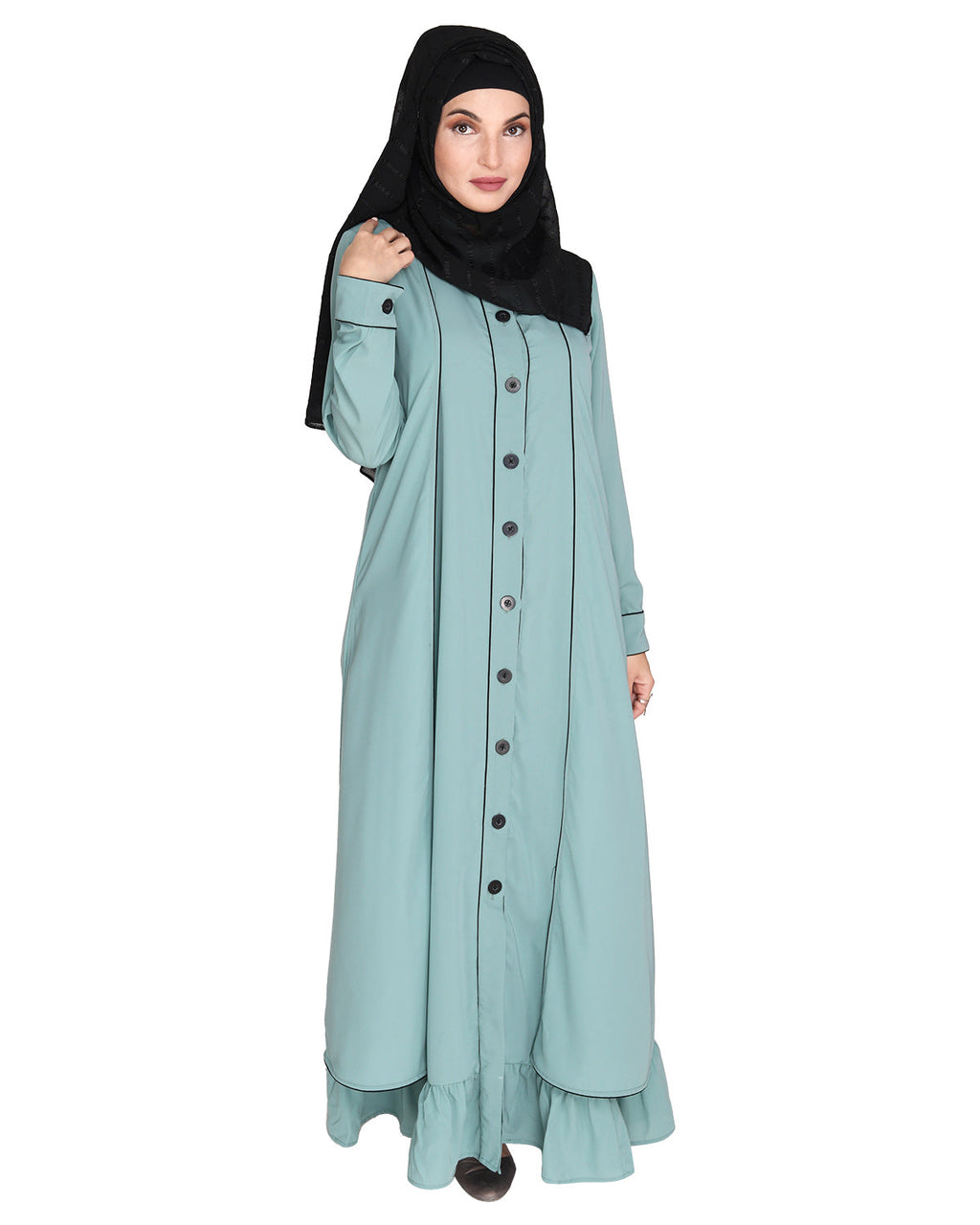 Two Panel Abaya with Beige Piping Design Orange