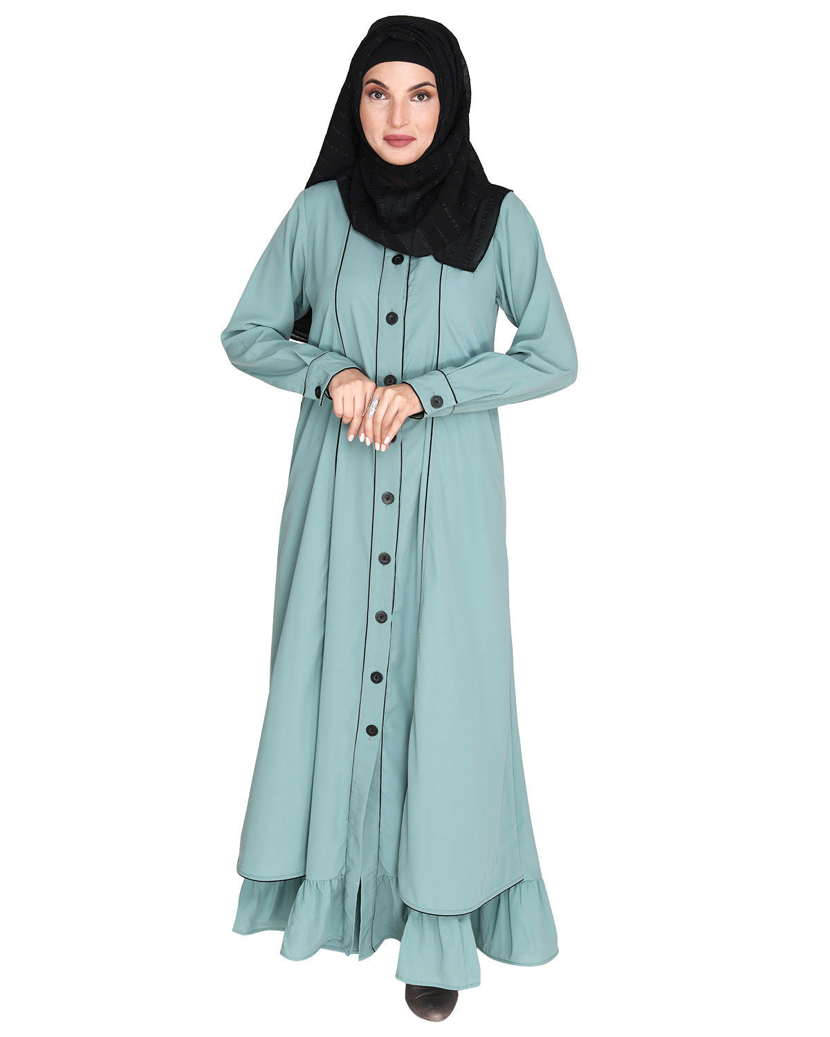 Two Panel Abaya with Beige Piping Design Orange