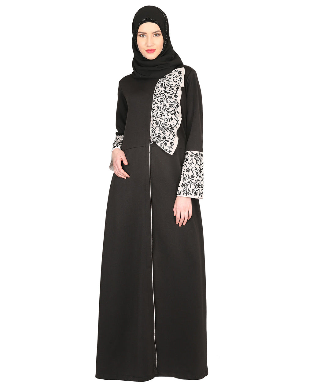 Black & Grey Thread Embroidered coat Abaya