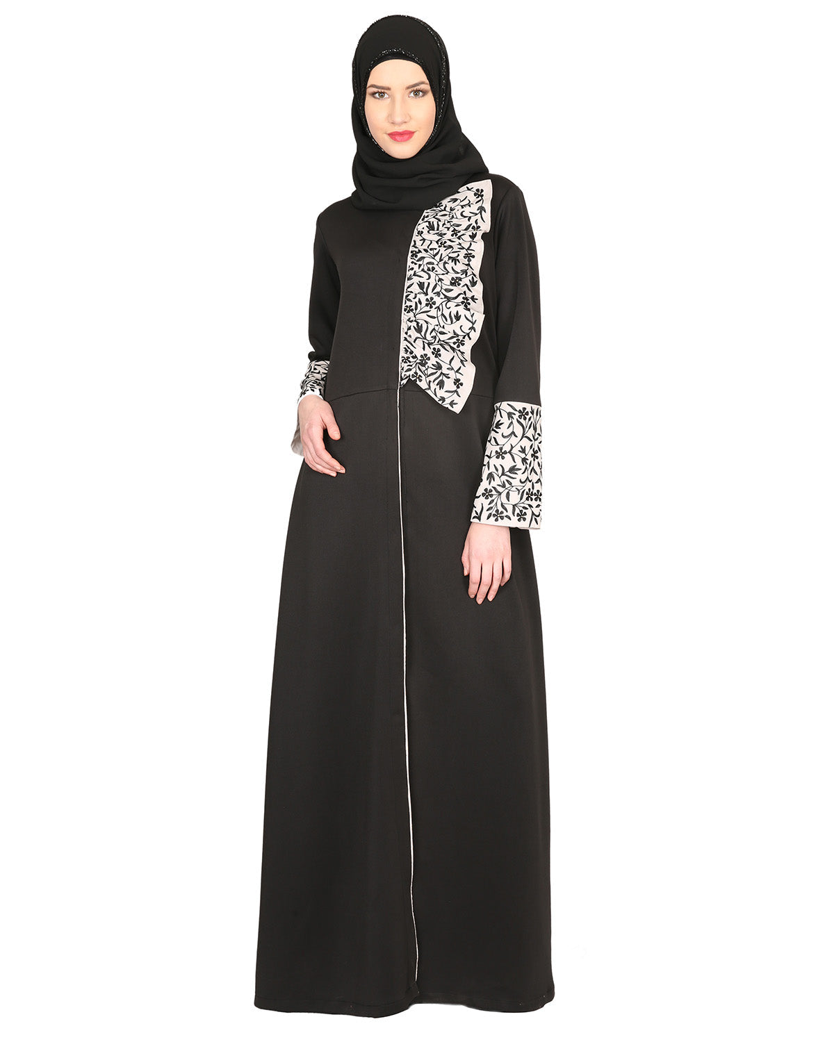 Black & Grey Thread Embroidered coat Abaya
