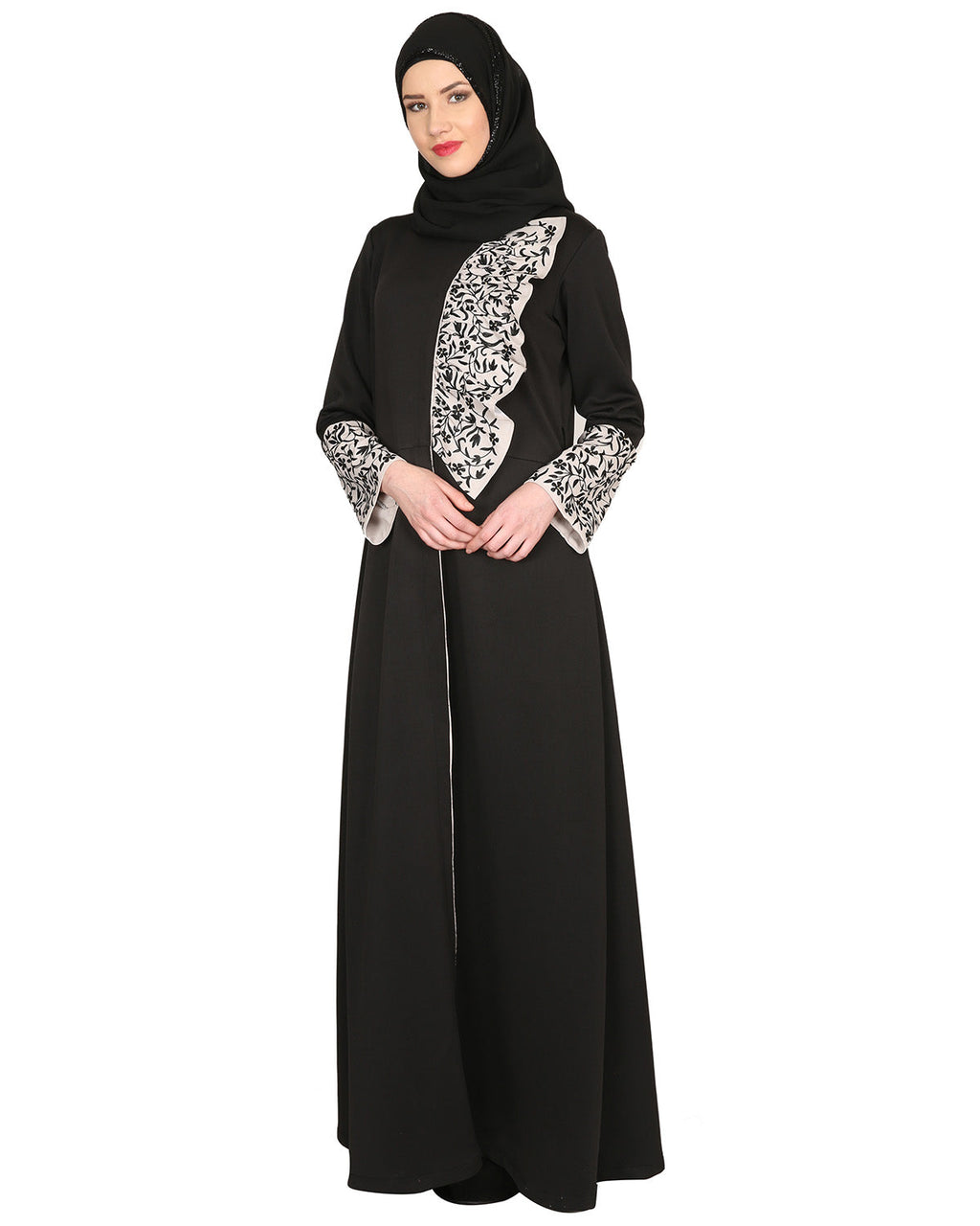 Black & Grey Thread Embroidered coat Abaya