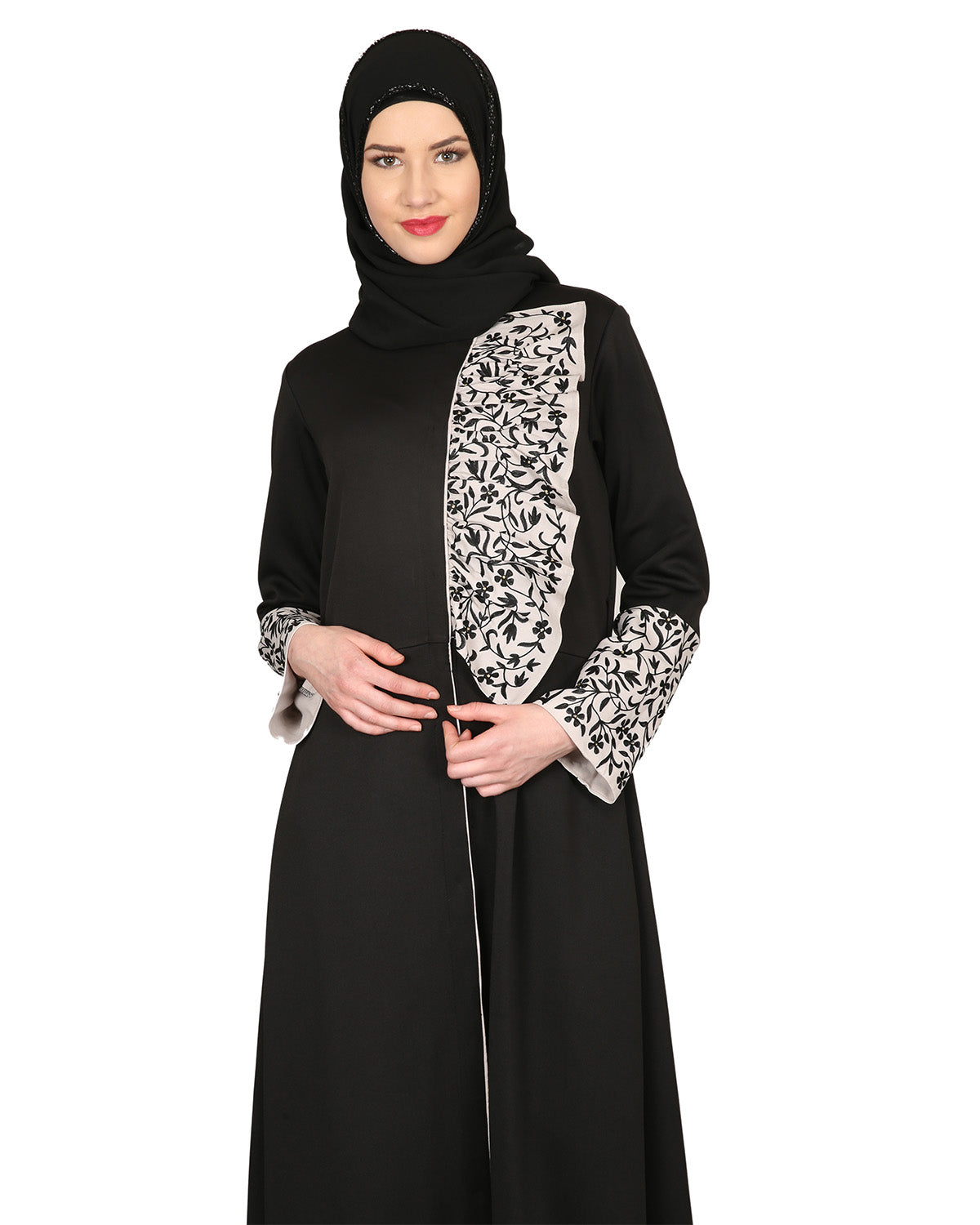 Black & Grey Thread Embroidered coat Abaya