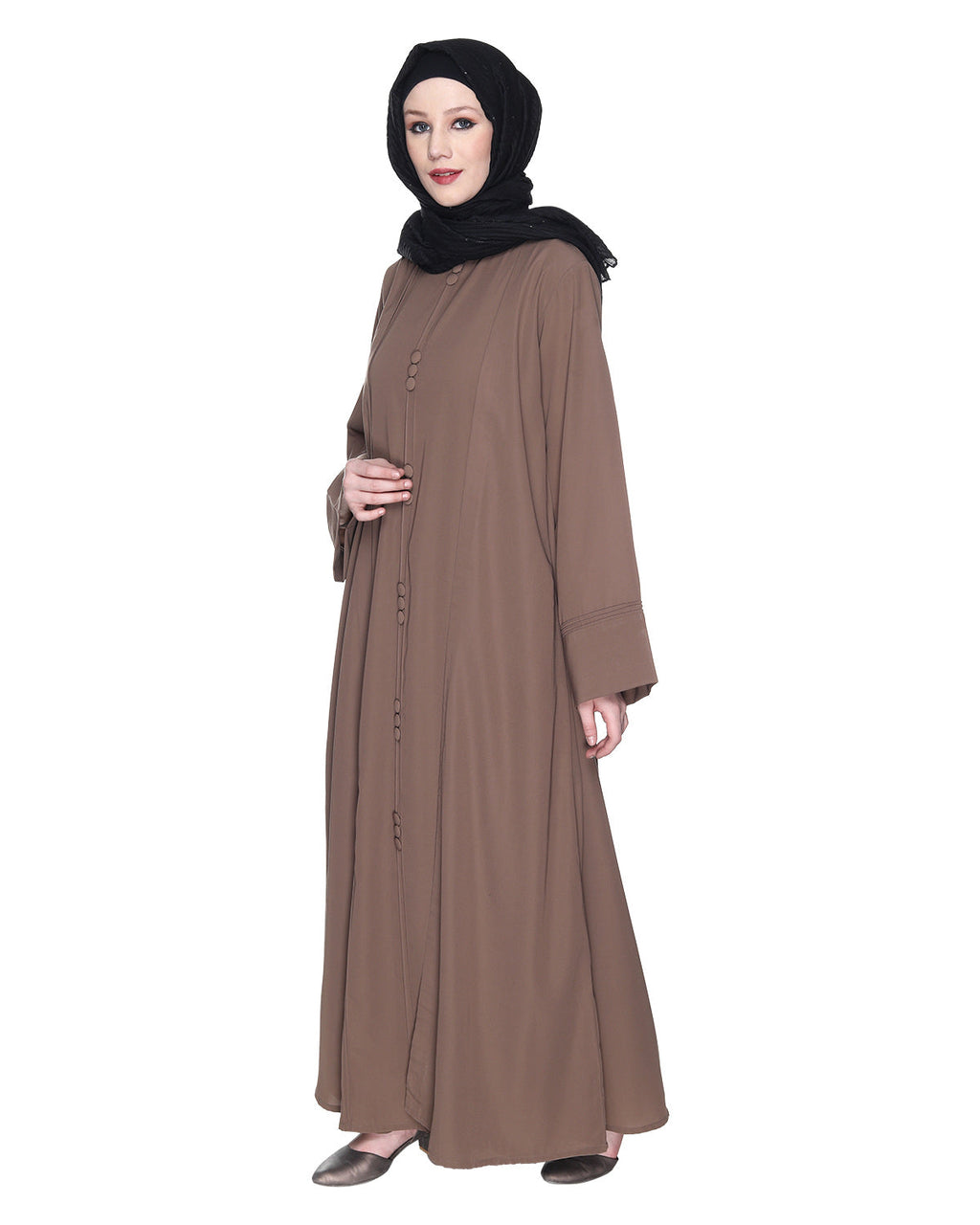 Besuited Oak Brown Double Panel Abaya With Pintucks