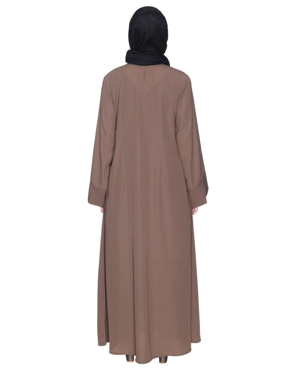 Besuited Oak Brown Double Panel Abaya With Pintucks Oak Brown