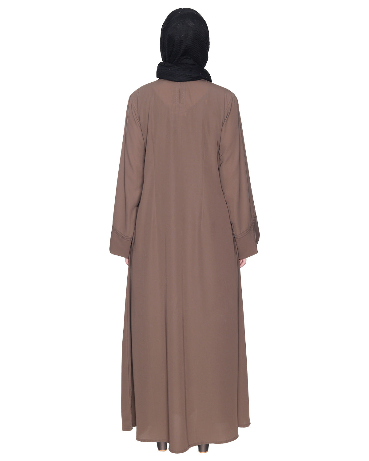 Besuited Oak Brown Double Panel Abaya With Pintucks Oak Brown