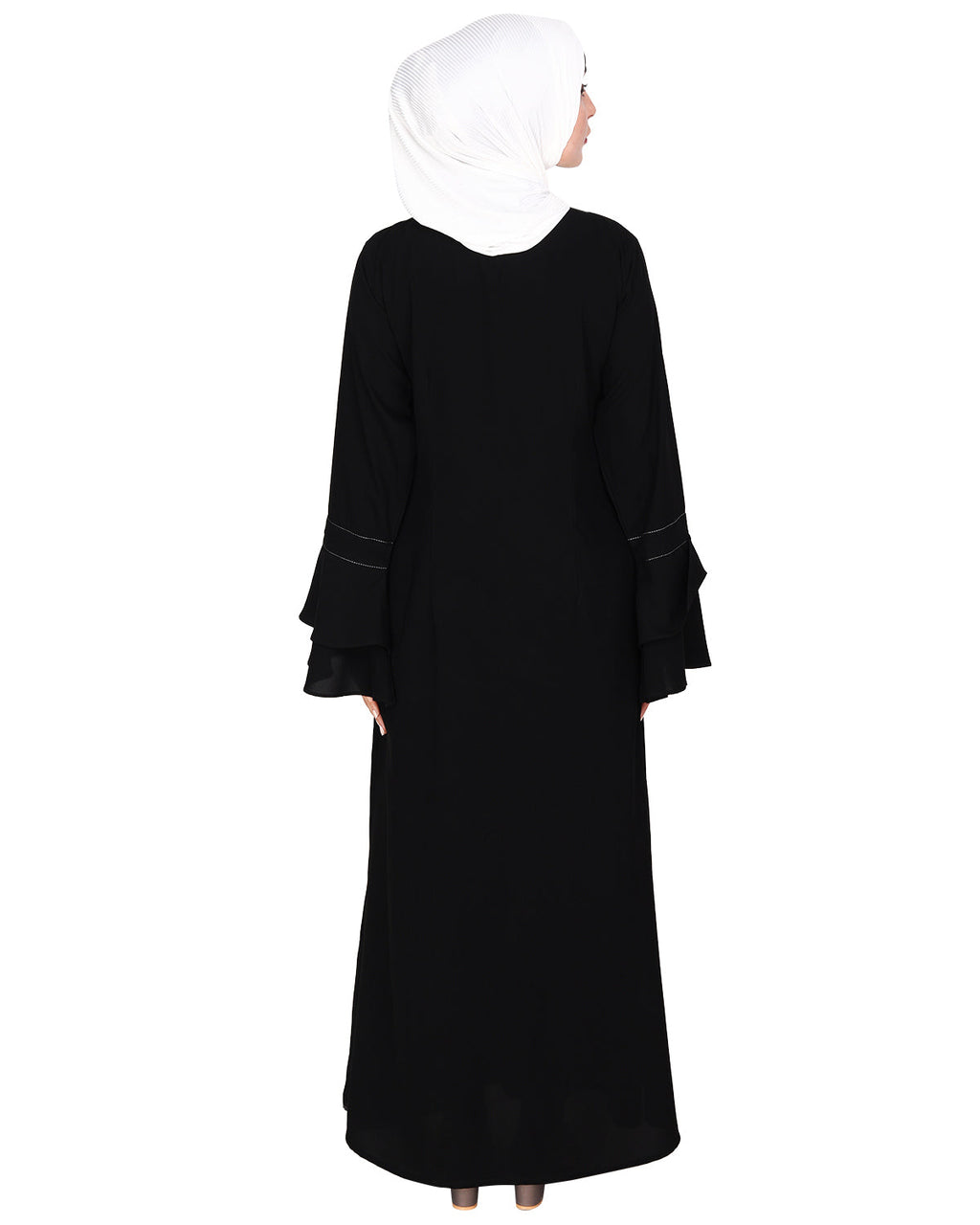 Abaya with Georgette Panel Lined with Pearls Black