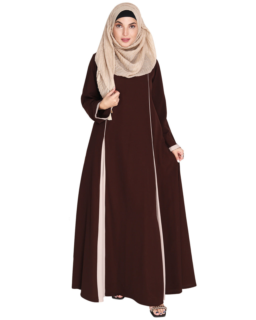 Inverted Pleat Frock Abaya Brown