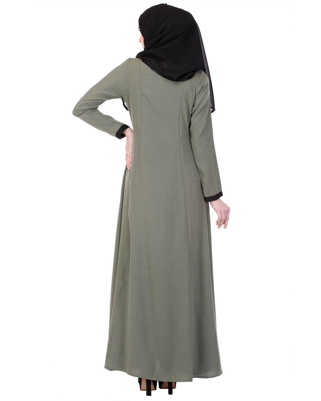 Inverted Pleat Frock Abaya Green & Black