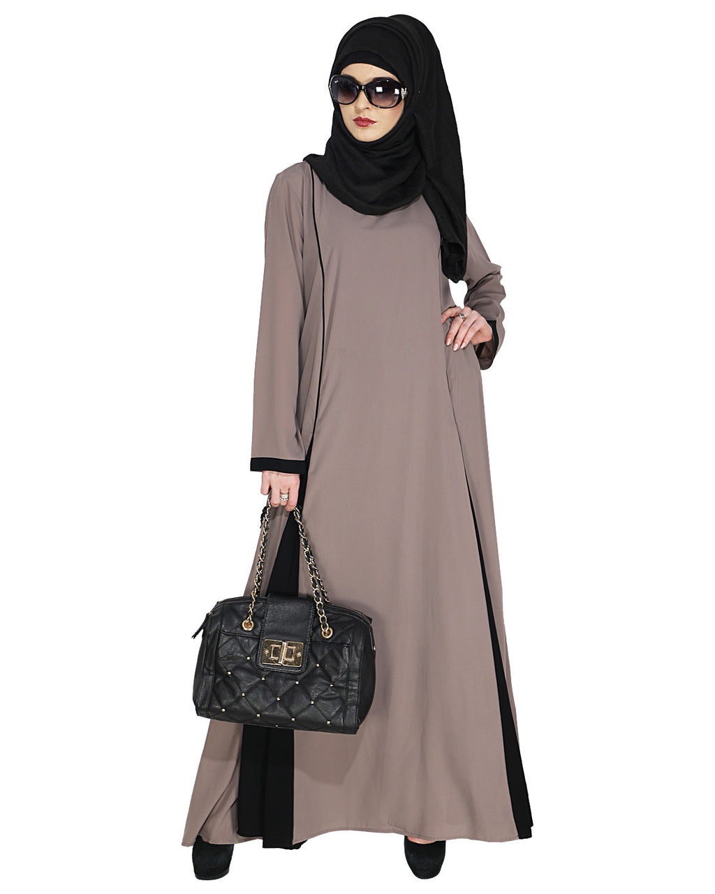 Inverted Pleat Frock Abaya Grey