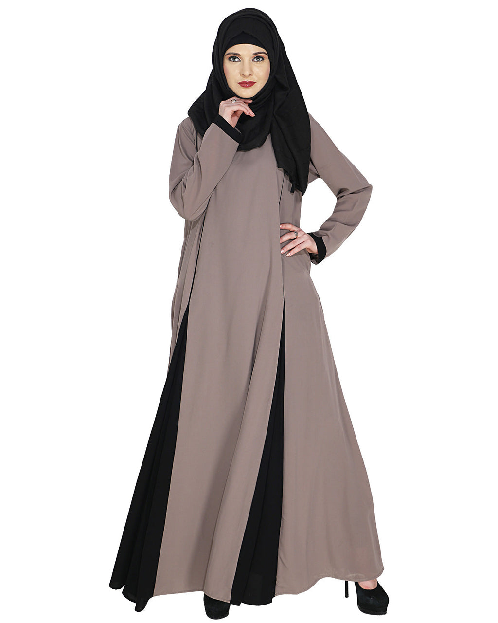 Inverted Pleat Frock Abaya Grey