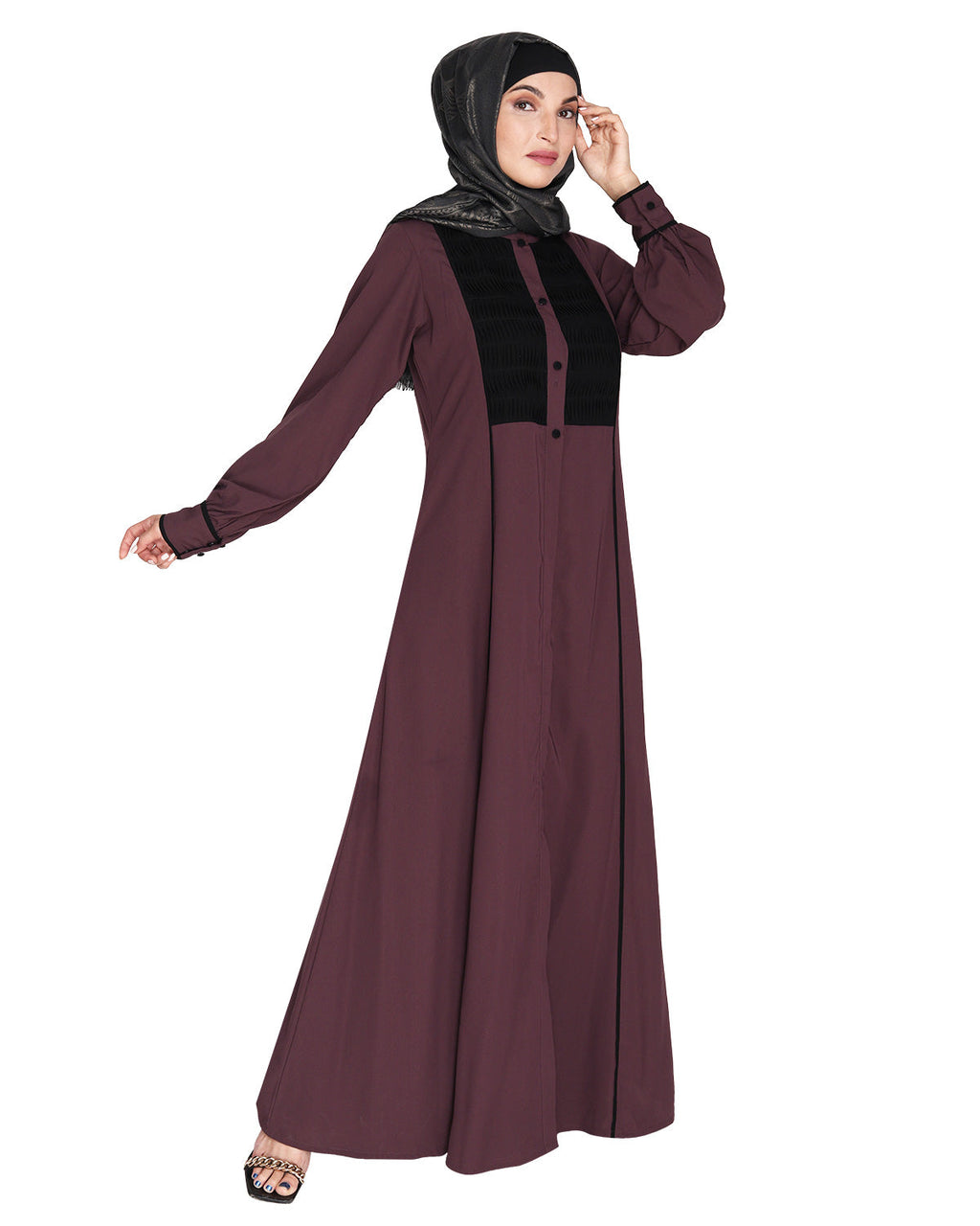 Wavetucks Yoke Abaya Purple & Black