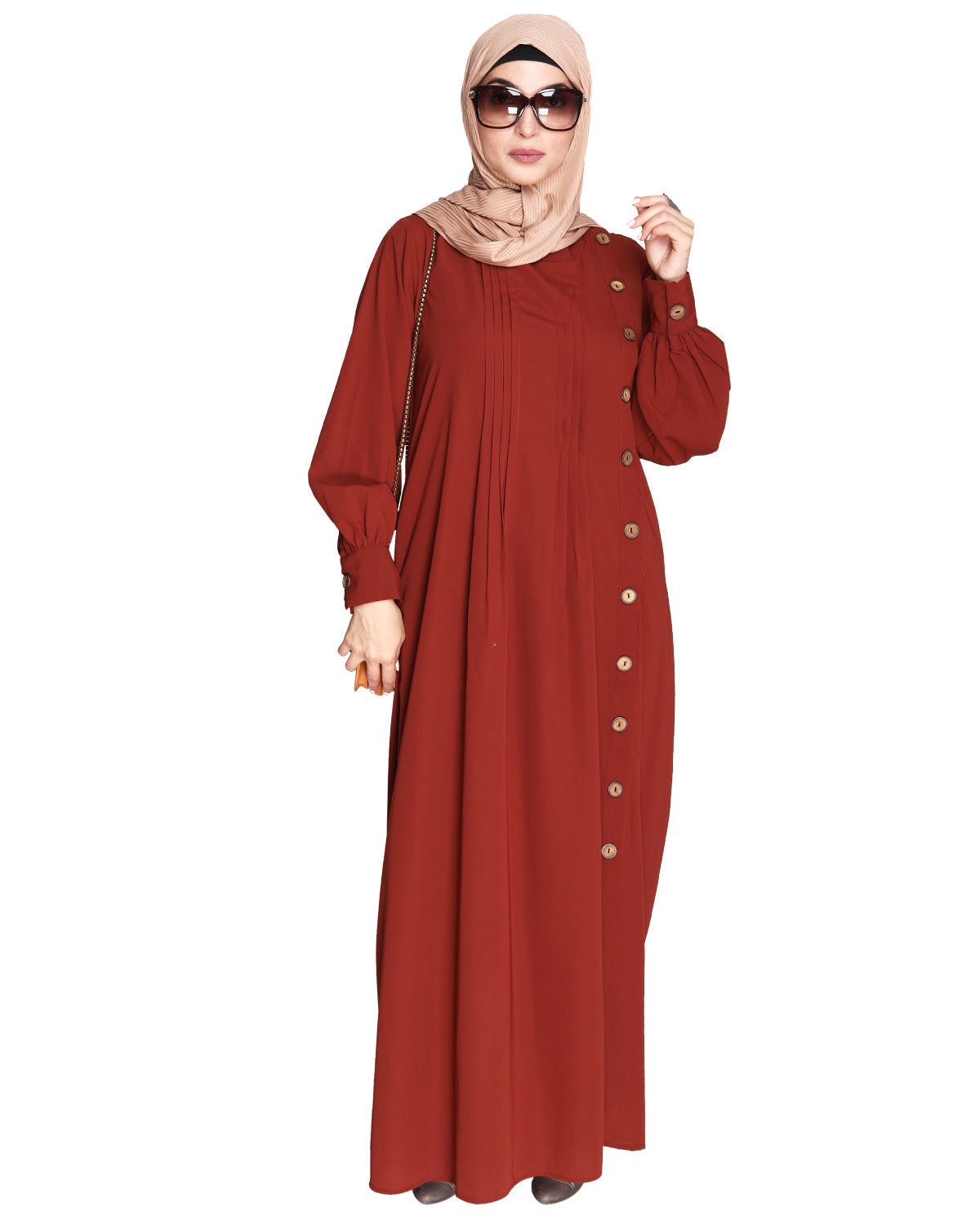 Flowy and Elegant Pintuck Abaya Brick Red