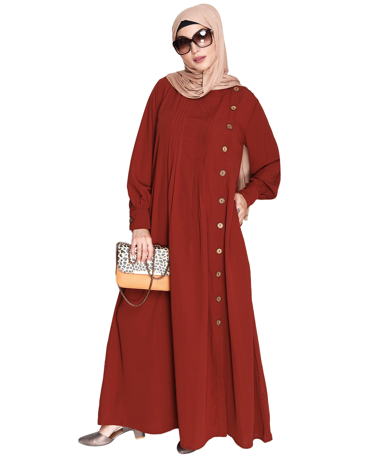 Flowy and Elegant Pintuck Abaya Brick Red