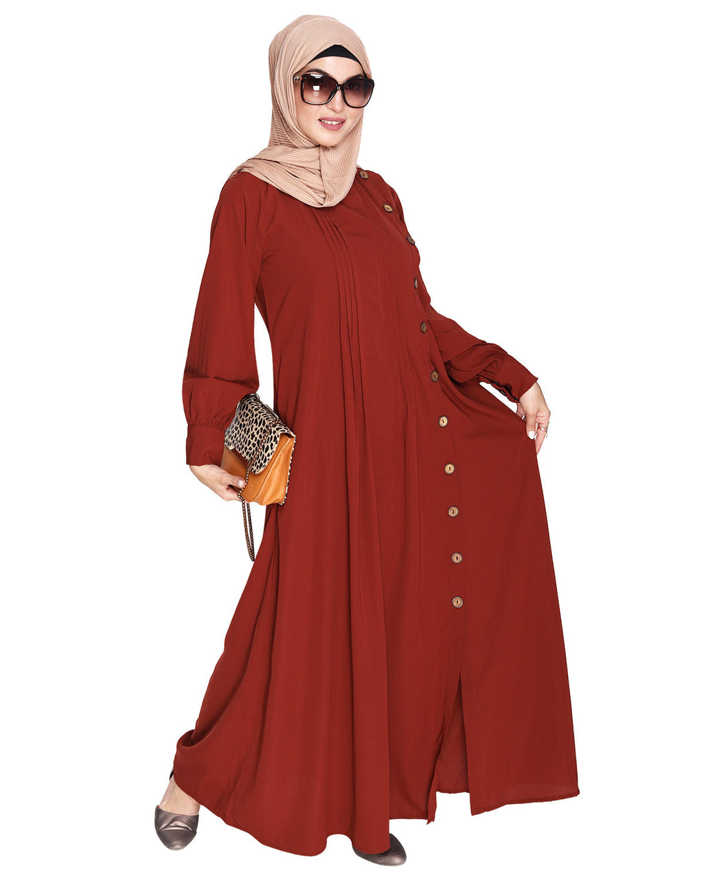 Flowy and Elegant Pintuck Abaya Brick Red