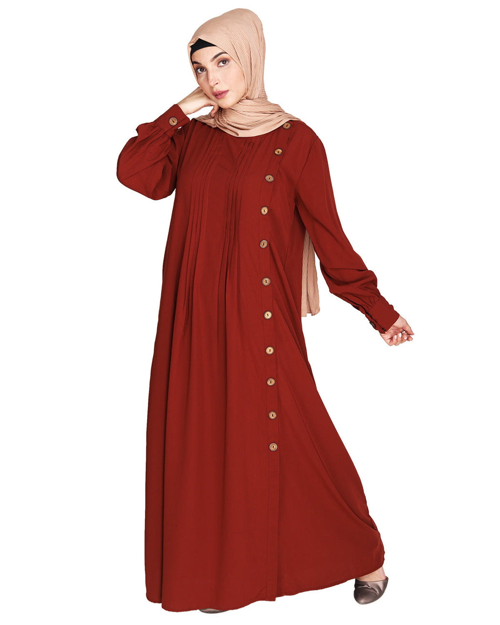 Flowy and Elegant Pintuck Abaya Brick Red