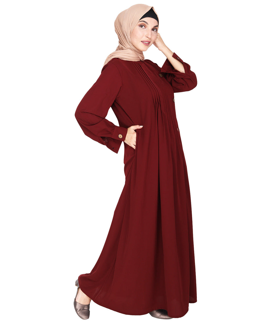 Flowy and Elegant Pintuck Abaya Maroon