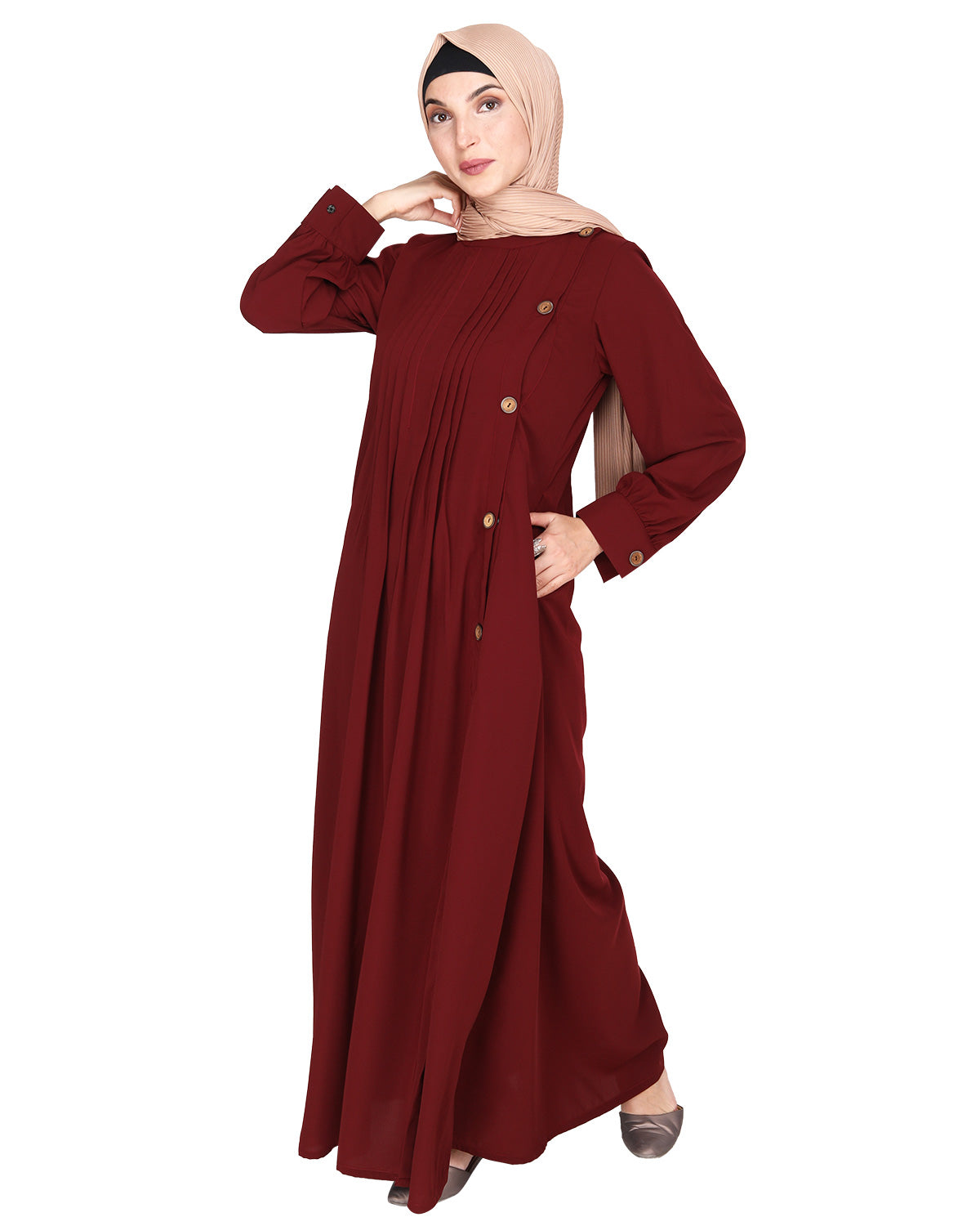 Flowy and Elegant Pintuck Abaya Maroon