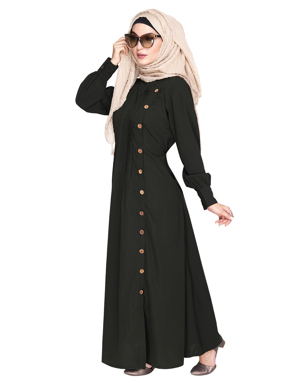 Flowy and Elegant Pintuck Abaya Olive