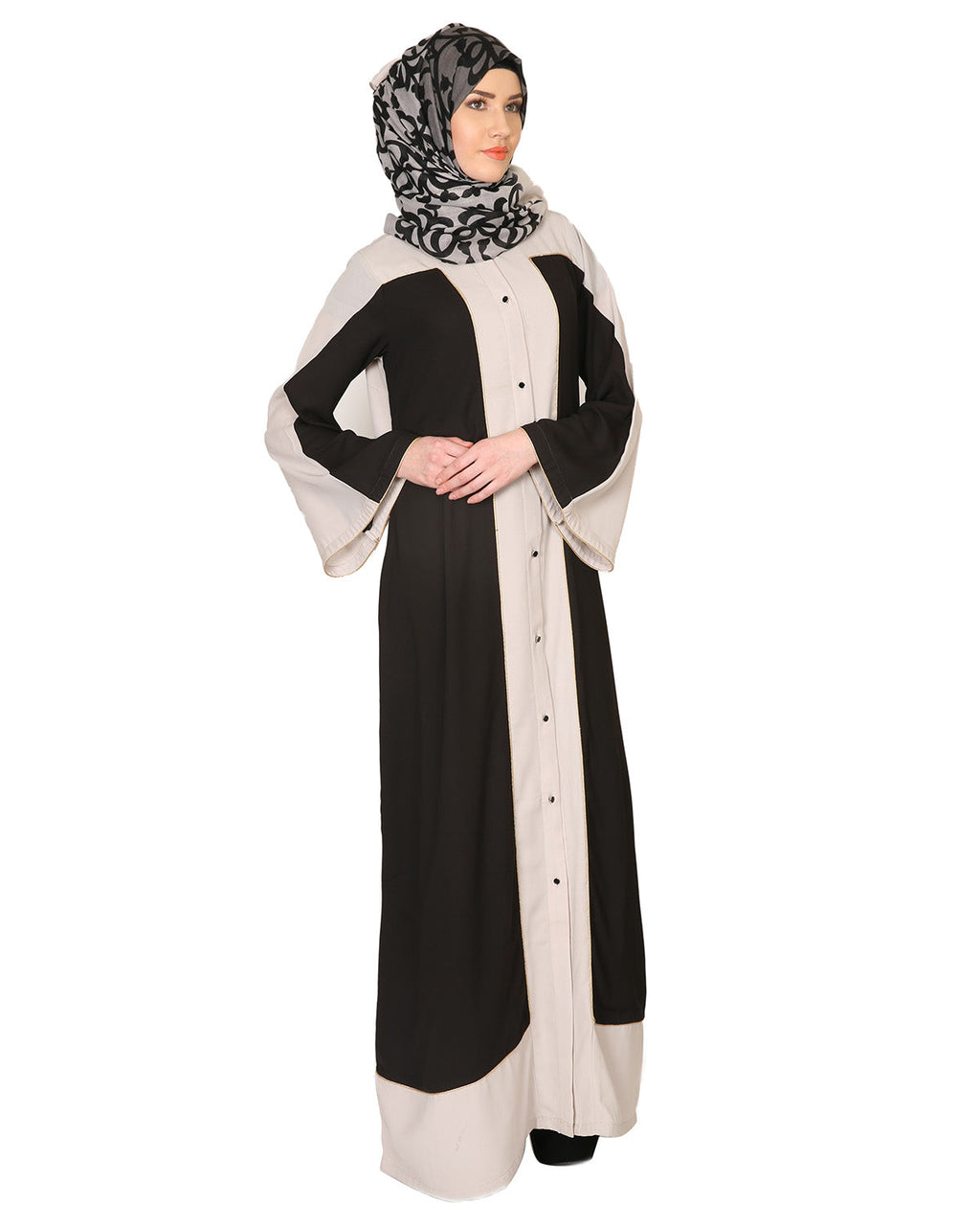 Black and Grey Abaya with Gold Detailing Black