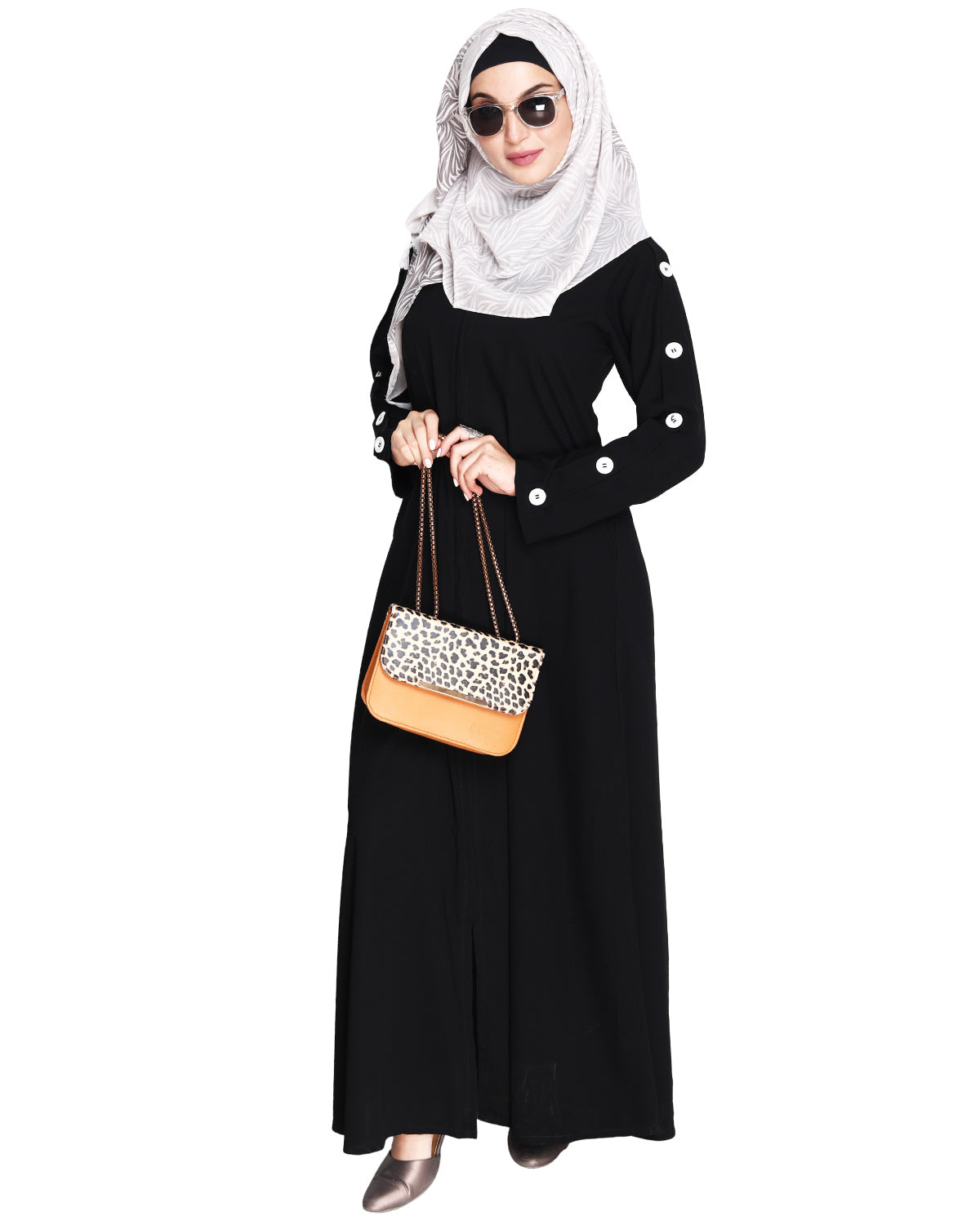 Delightful and Simple Abaya with Designer Sleeves Black