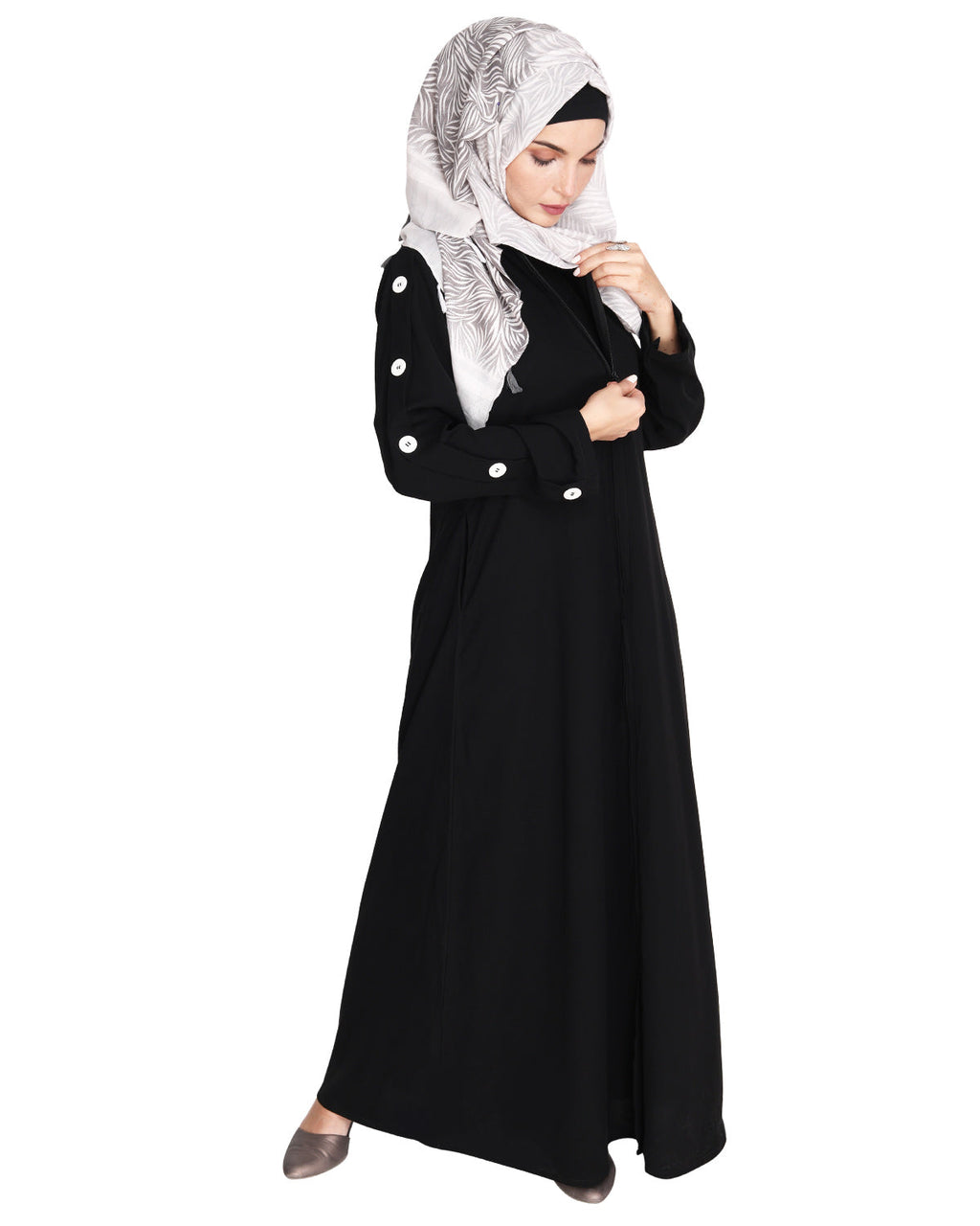 Delightful and Simple Abaya with Designer Sleeves Black